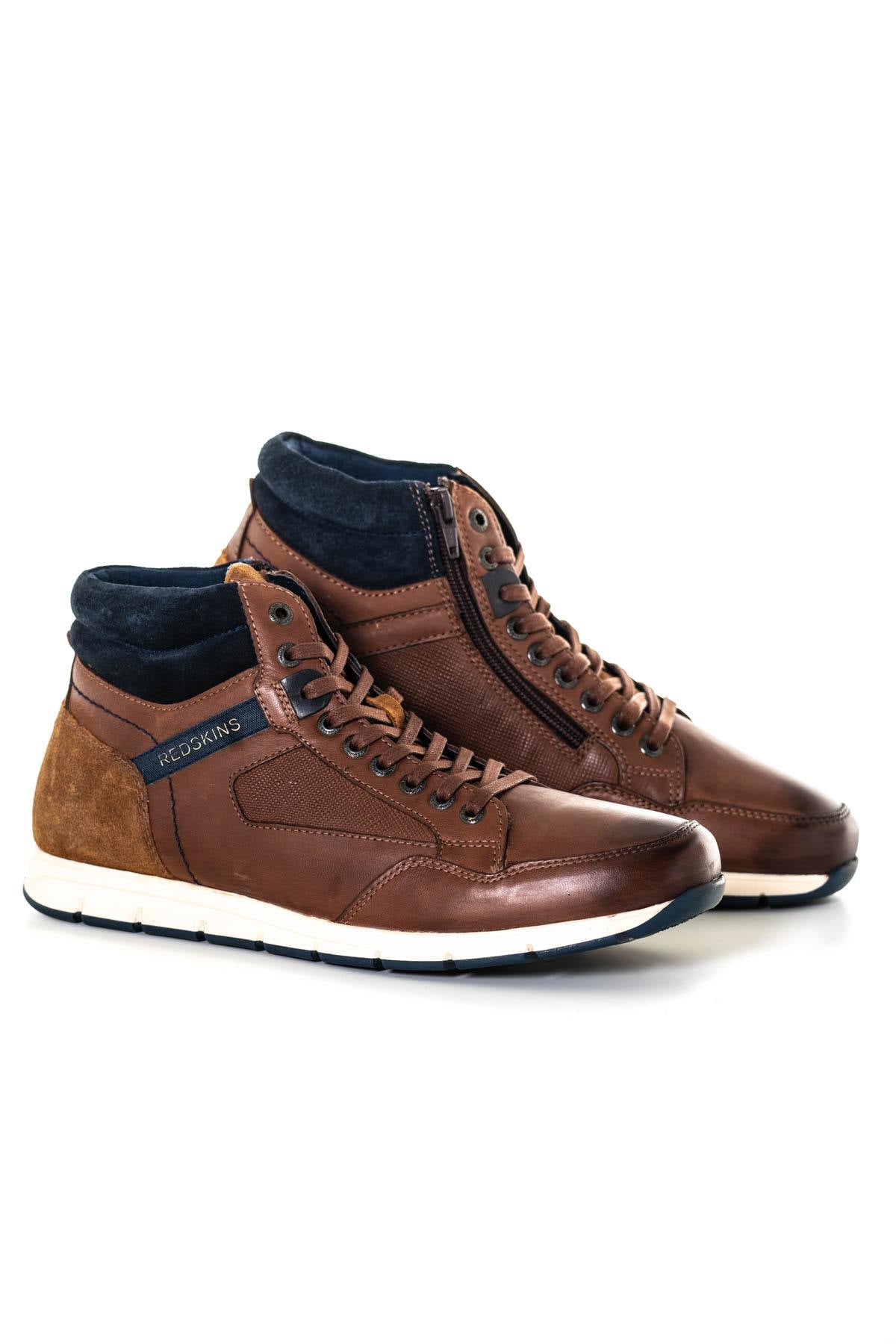 Brown leather mid-top sneakers - Image n°1