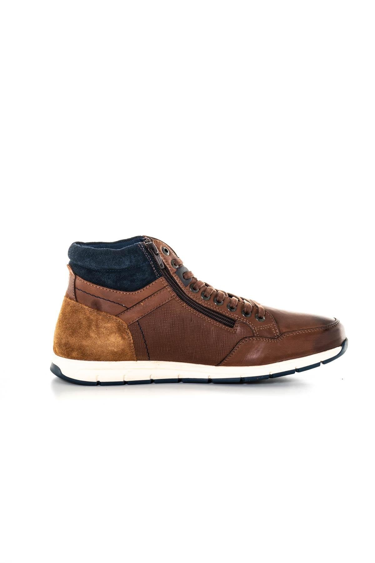 Brown leather mid-top sneakers - Image n°2