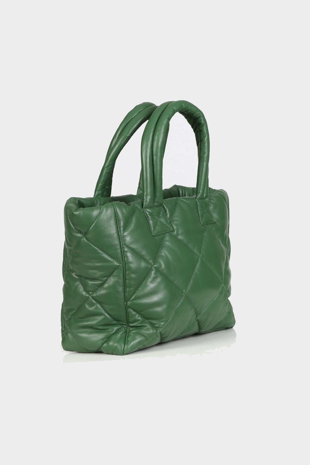 Mini tote-style bag in green leather - Image n°1