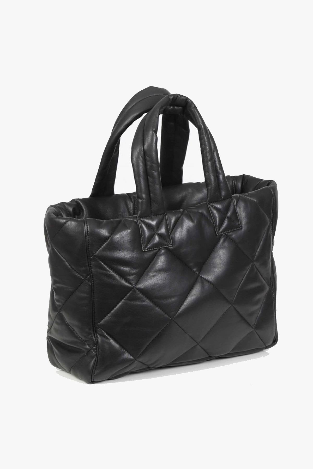 Small black sheepskin leather tote bag - Image n°1