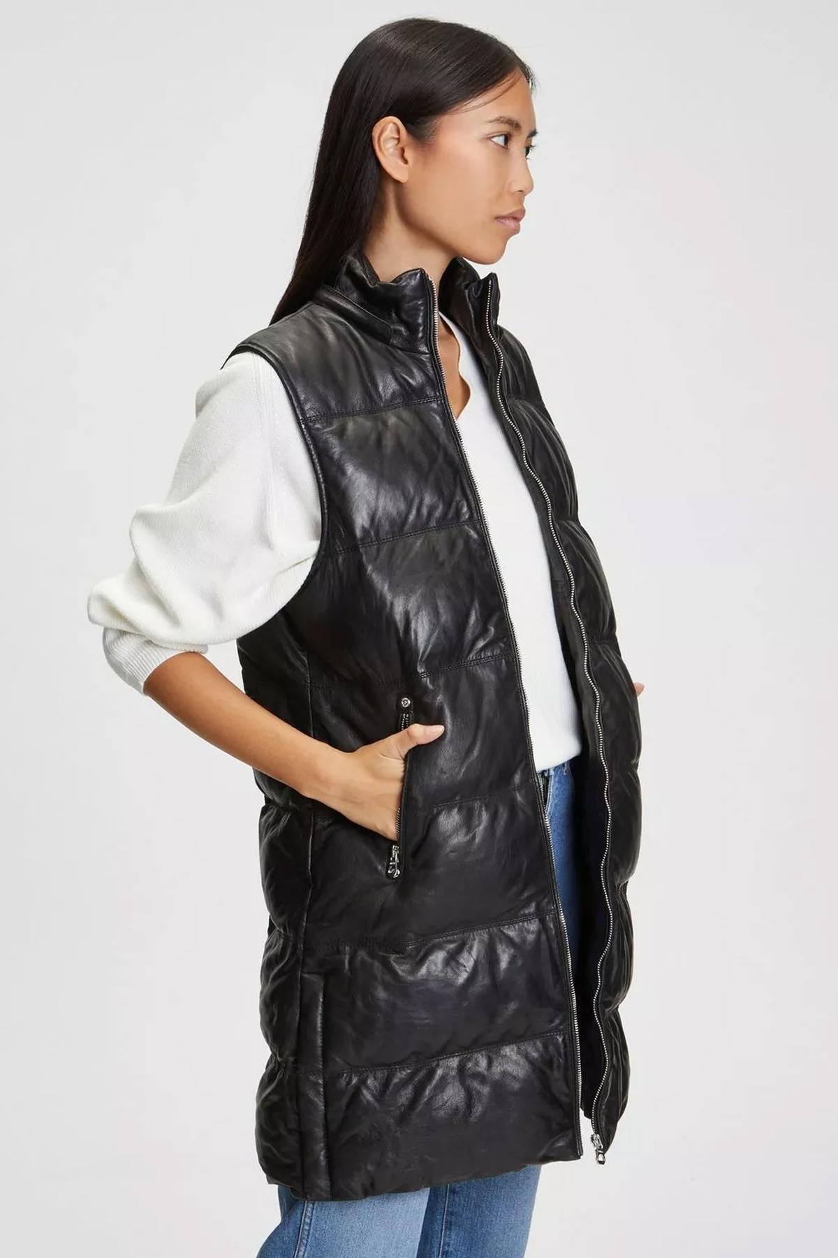 Long sleeveless down jacket in lambskin - Image n°4