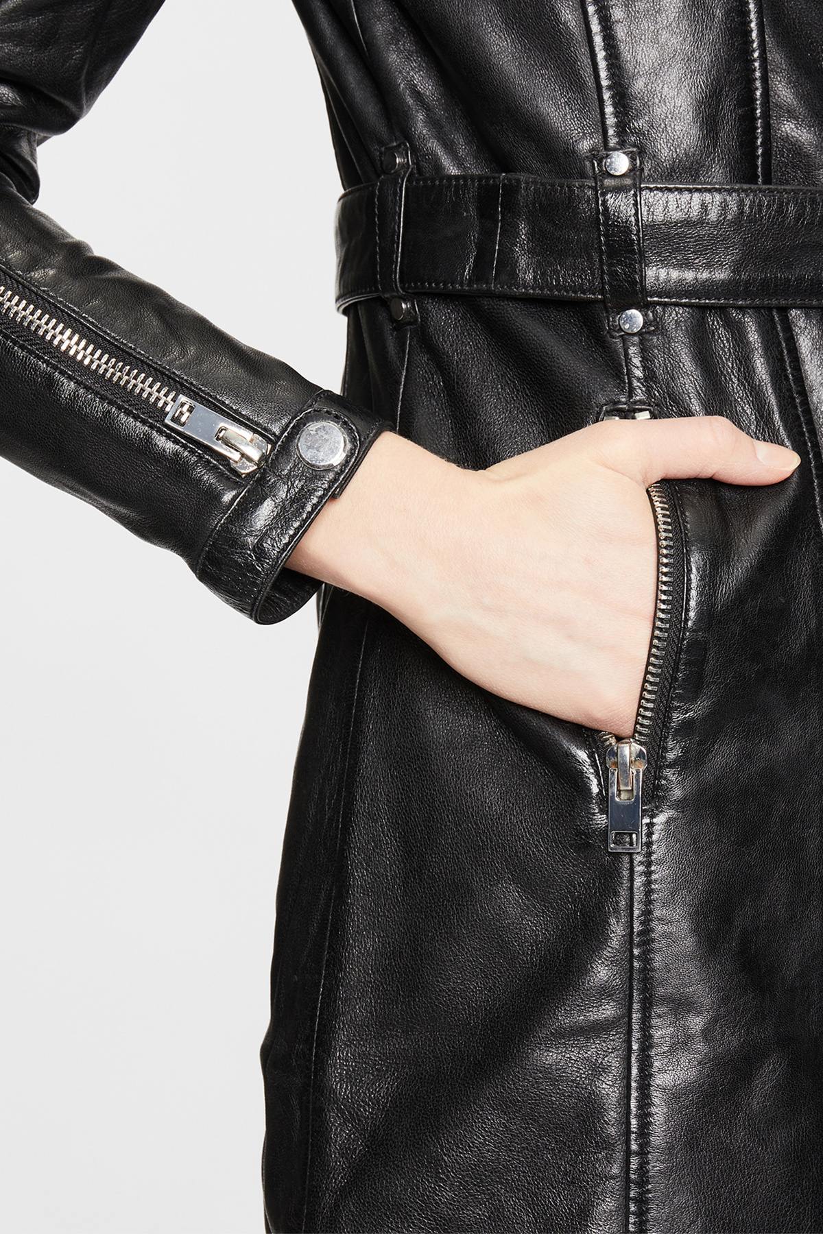 Belted black leather coat - Image n°6