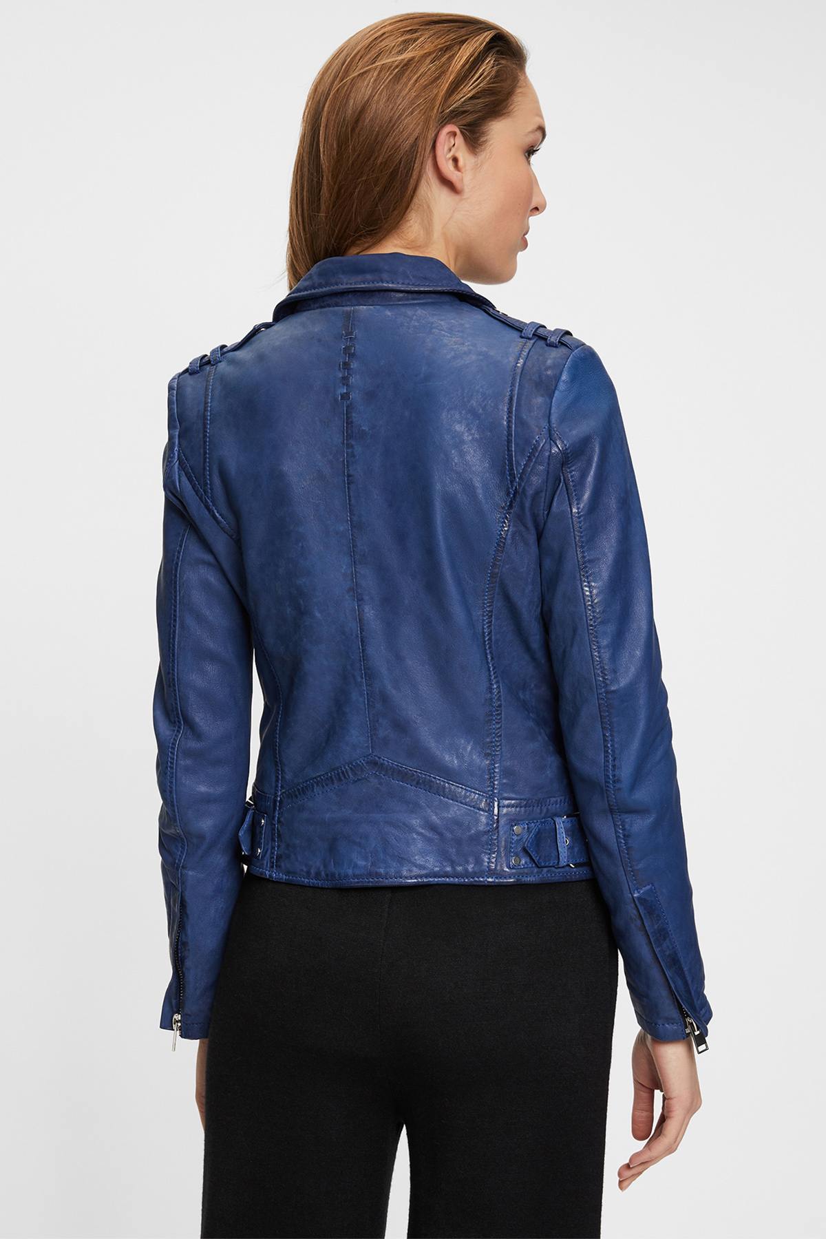 Perfecto style jacket in blue vegetable lambskin - Image n°3