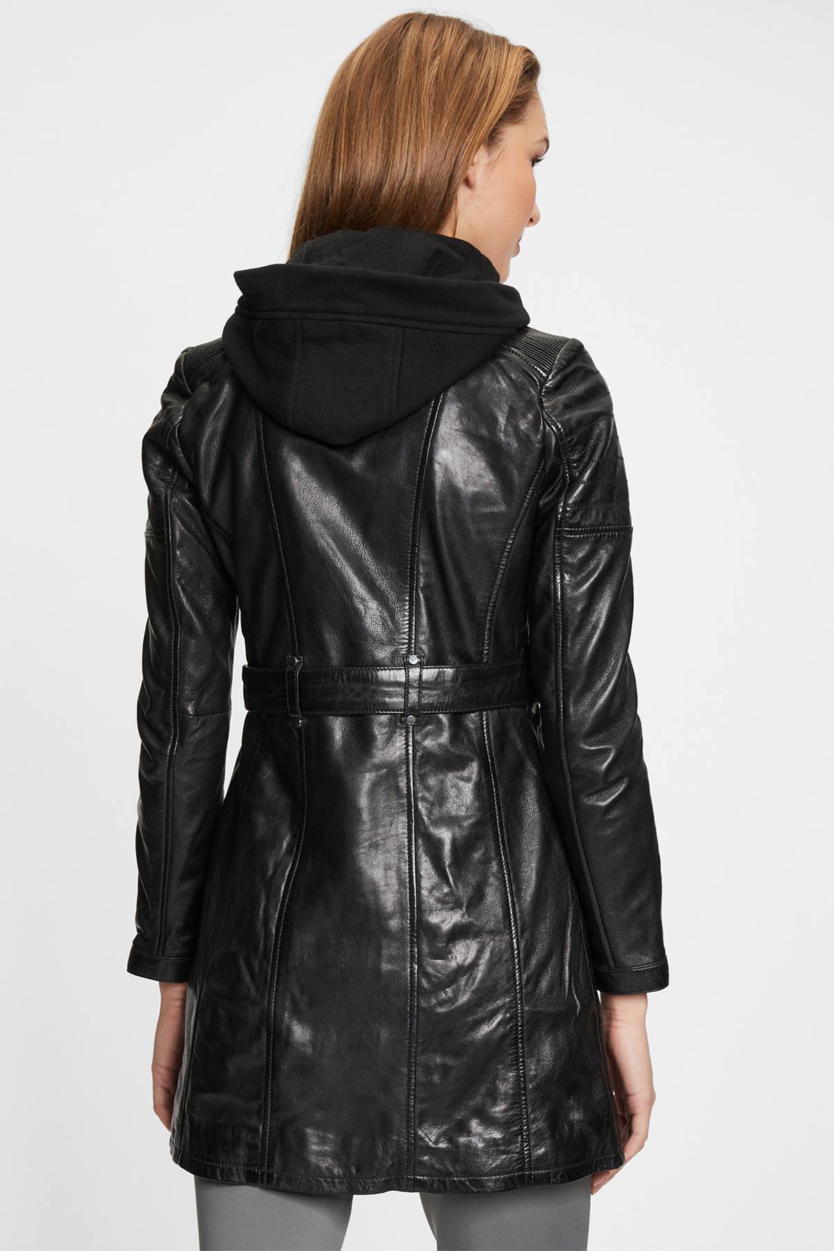 Belted black leather coat - Image n°3