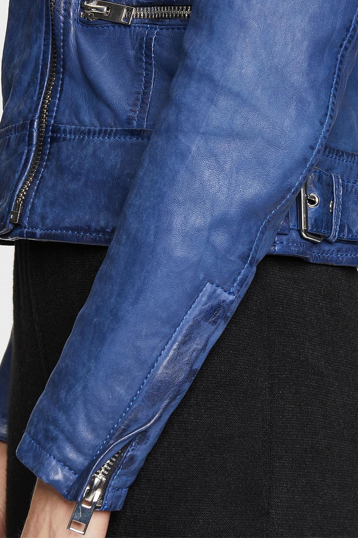 Perfecto style jacket in blue vegetable lambskin - Image n°4