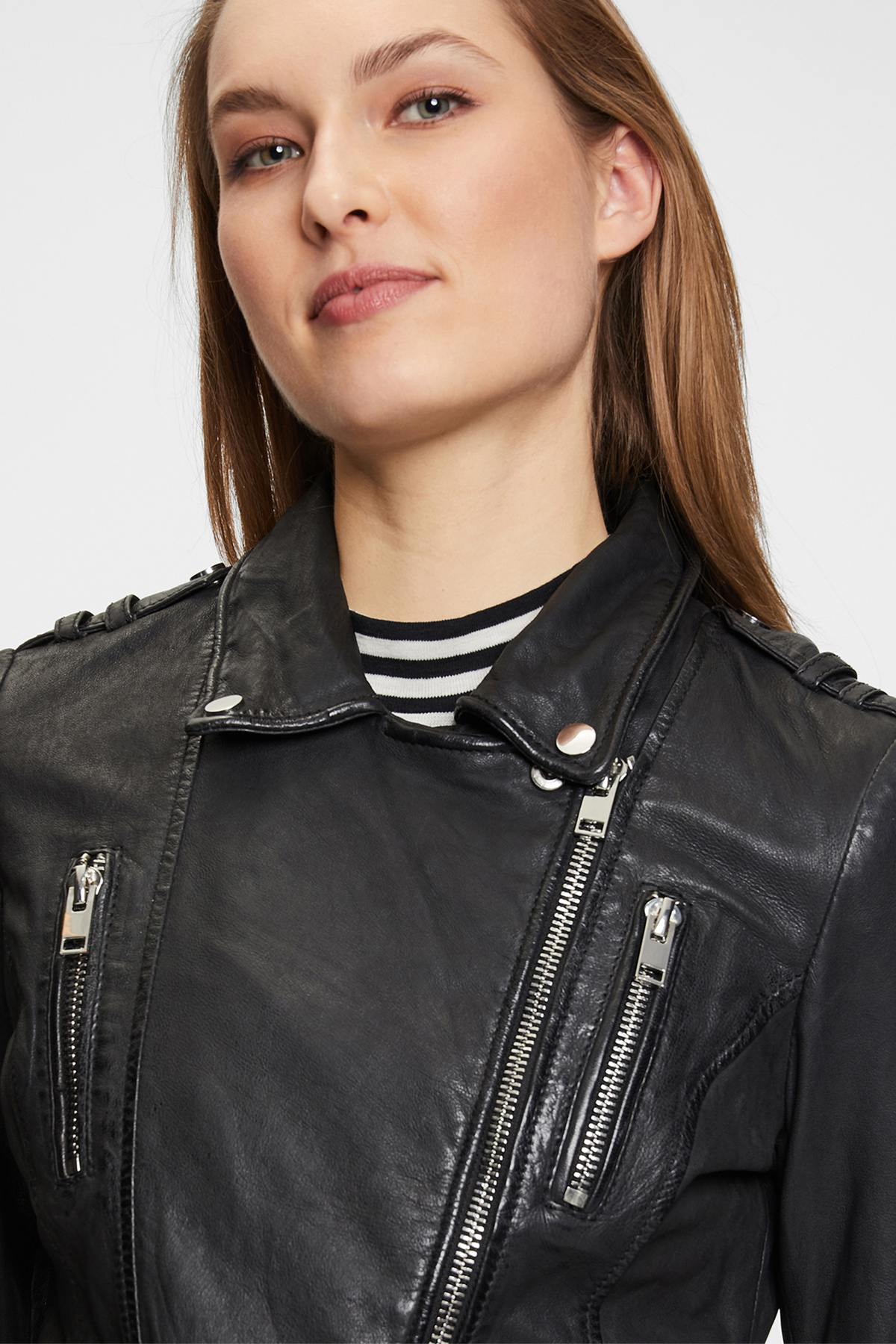 Women's black leather biker jacket - Image n°5