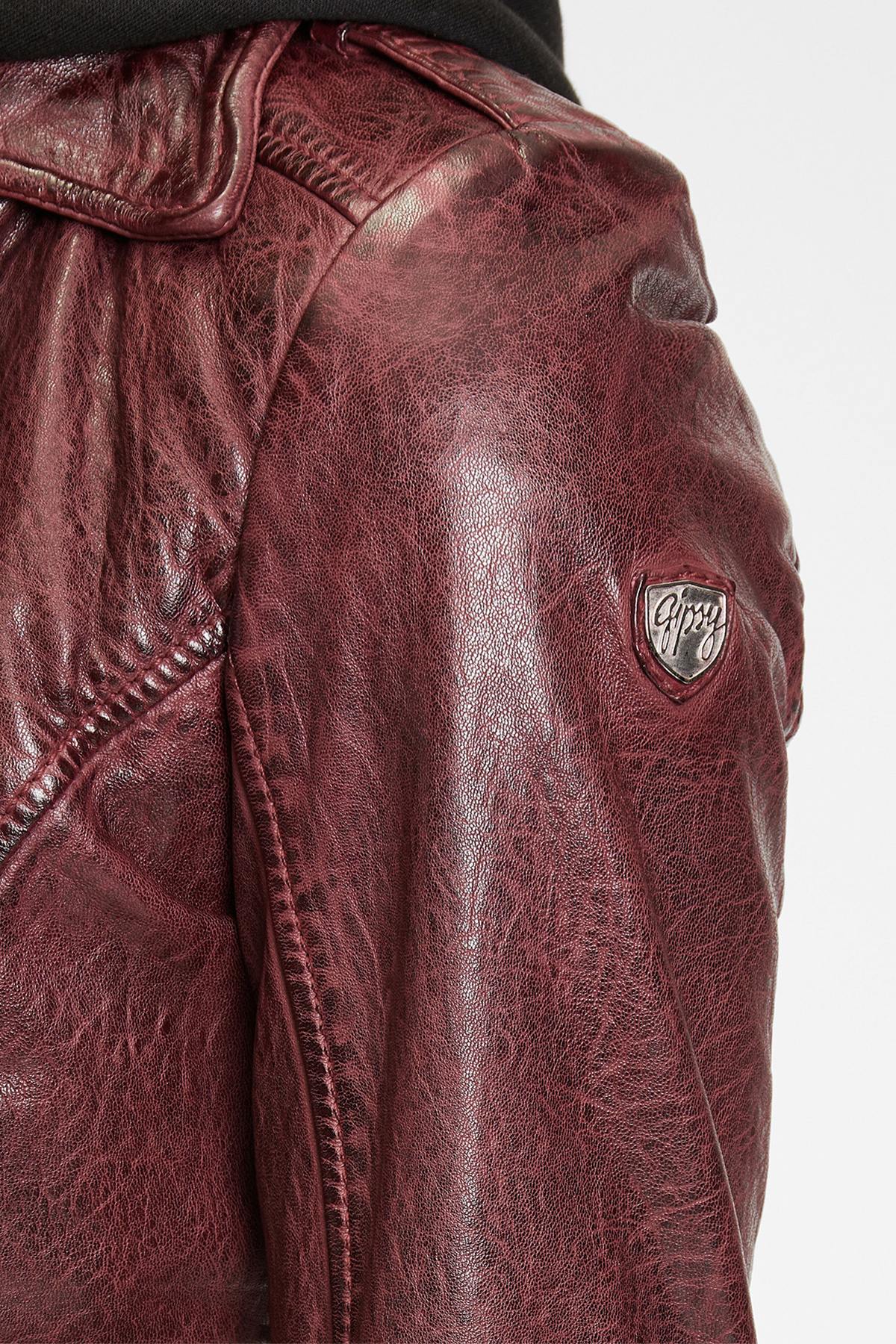 Burgundy leather perfecto with removable hood - Image n°5