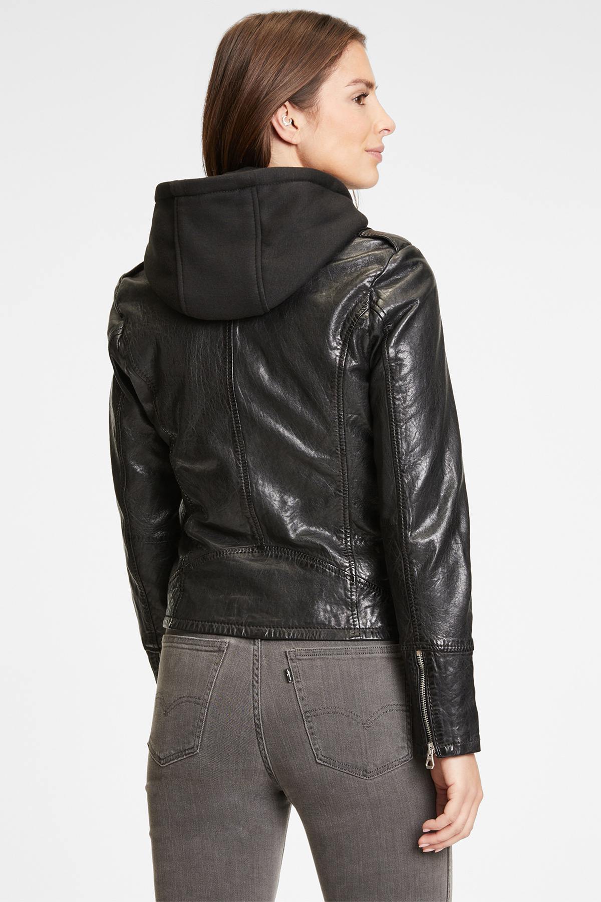 Leather jacket with cotton hood - Image n°3