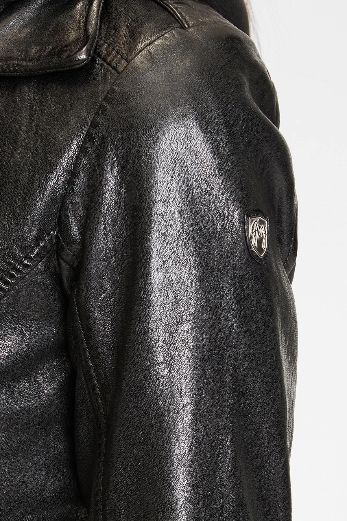 Leather jacket with cotton hood - Image n°6