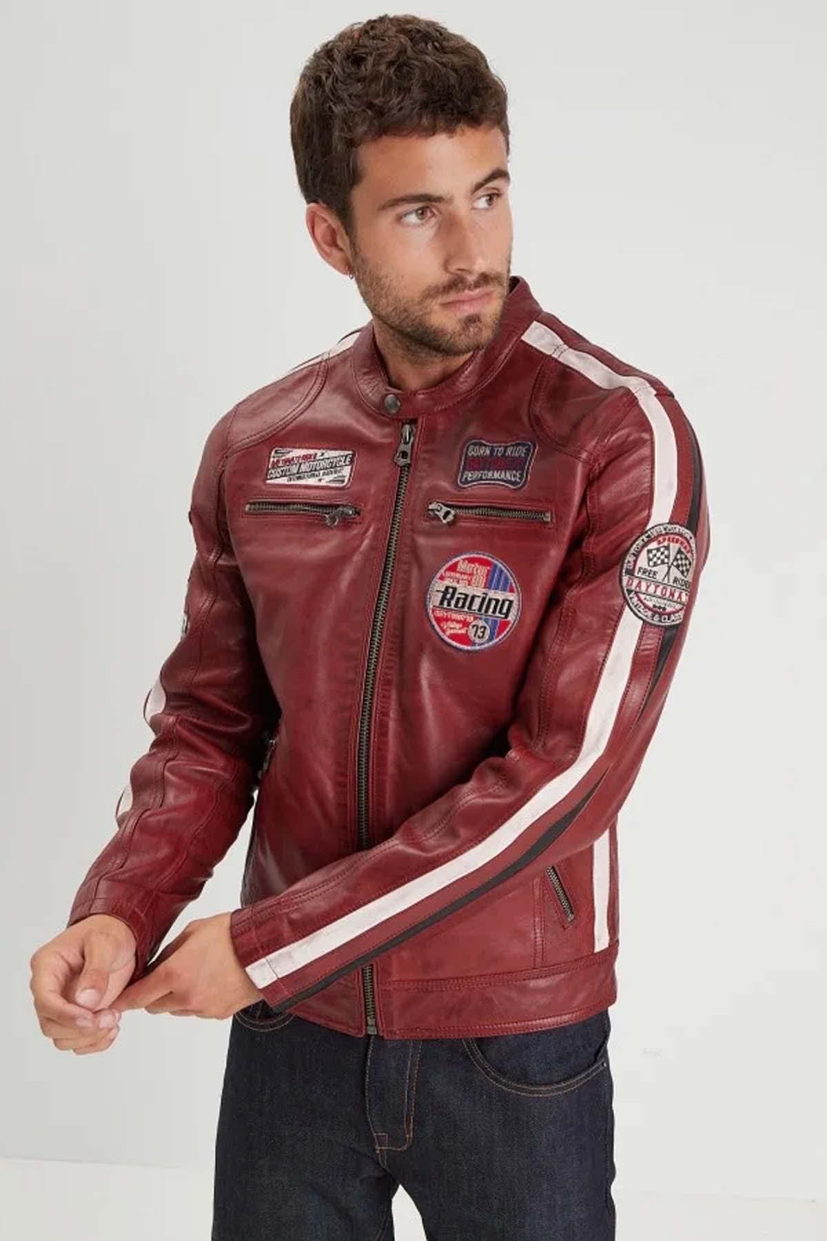 Red vegetable-tanned racing jacket - Image n°2