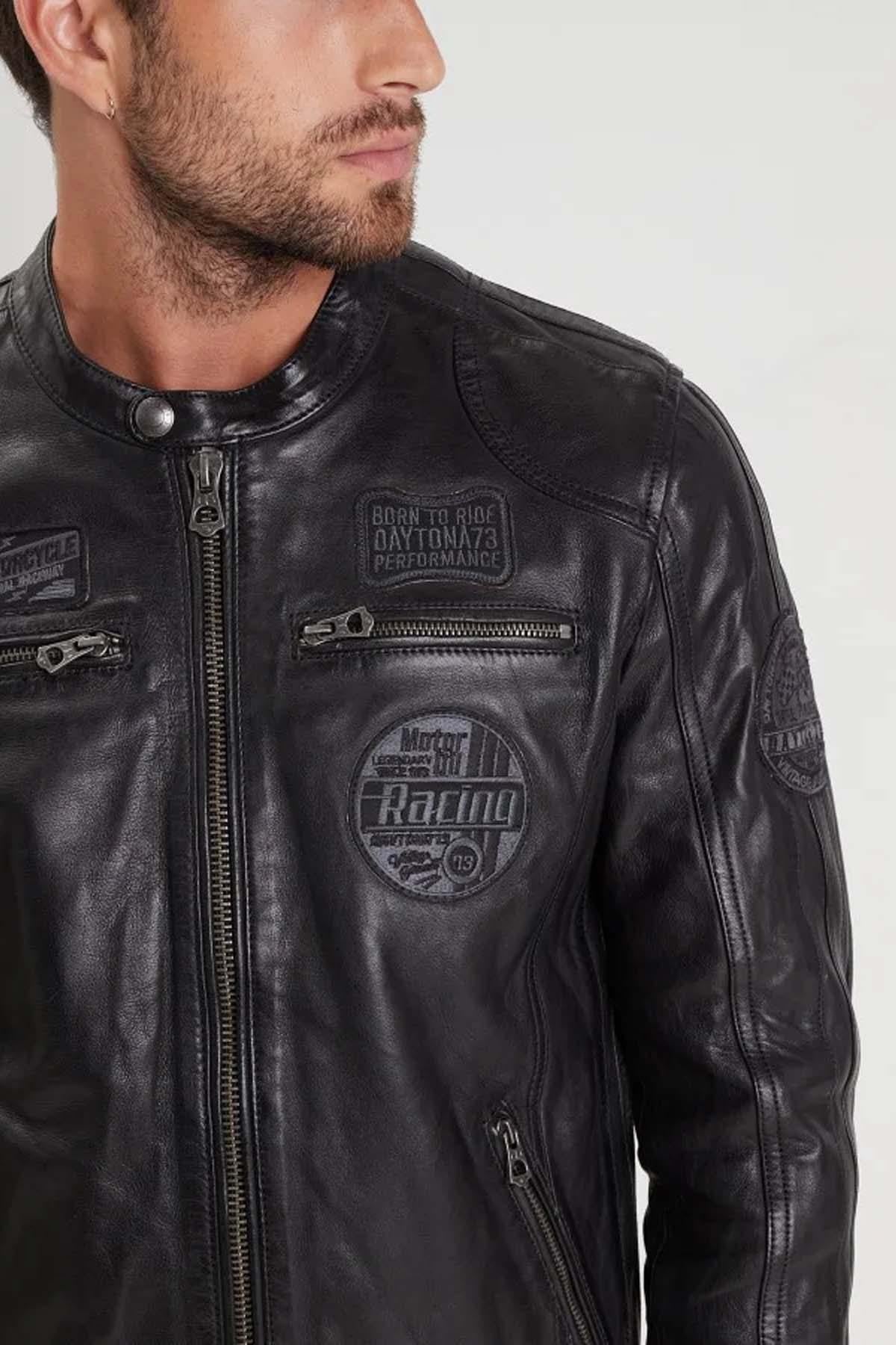 Monochrome black vintage racing style jacket - Image n°4