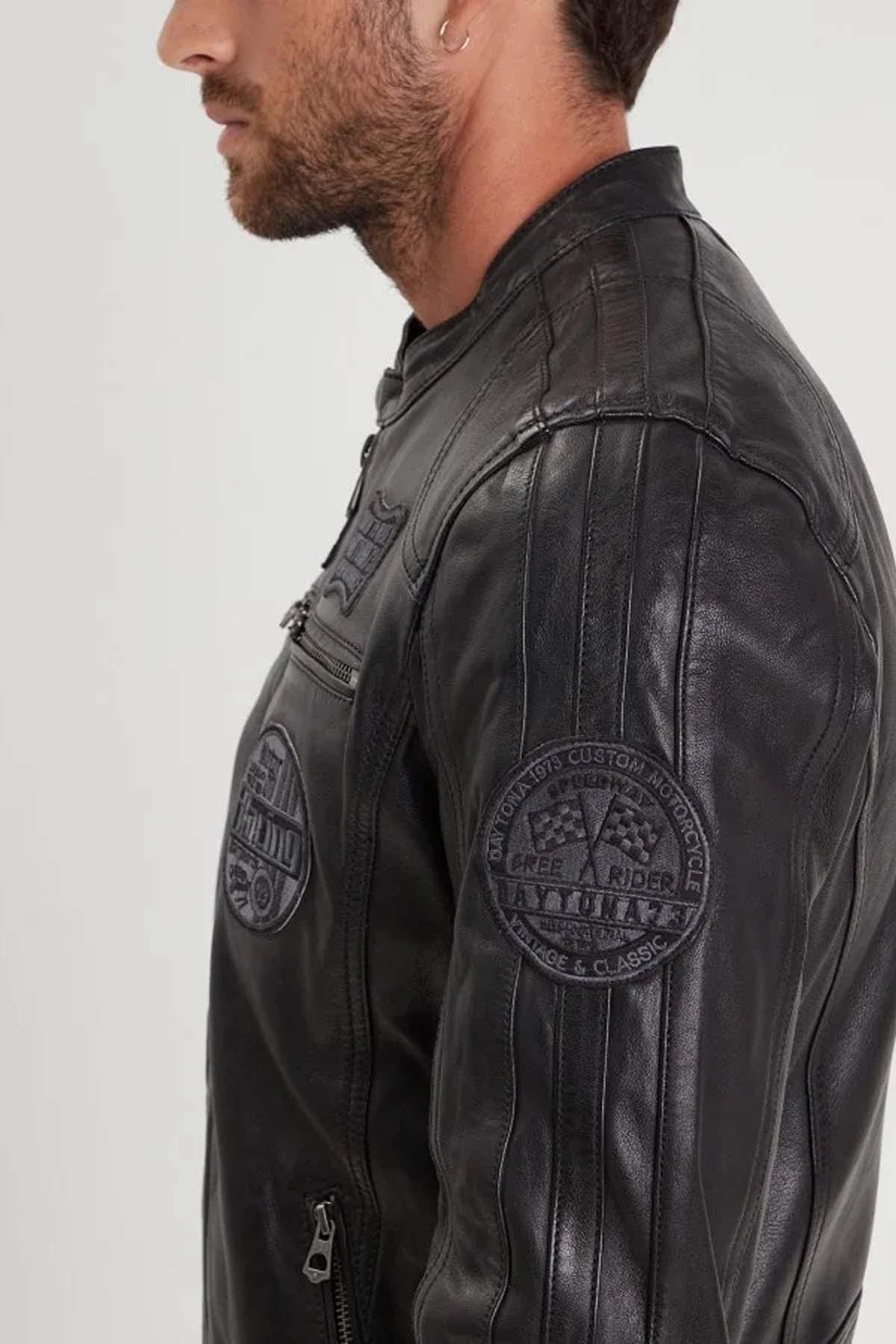 Monochrome black vintage racing style jacket - Image n°6