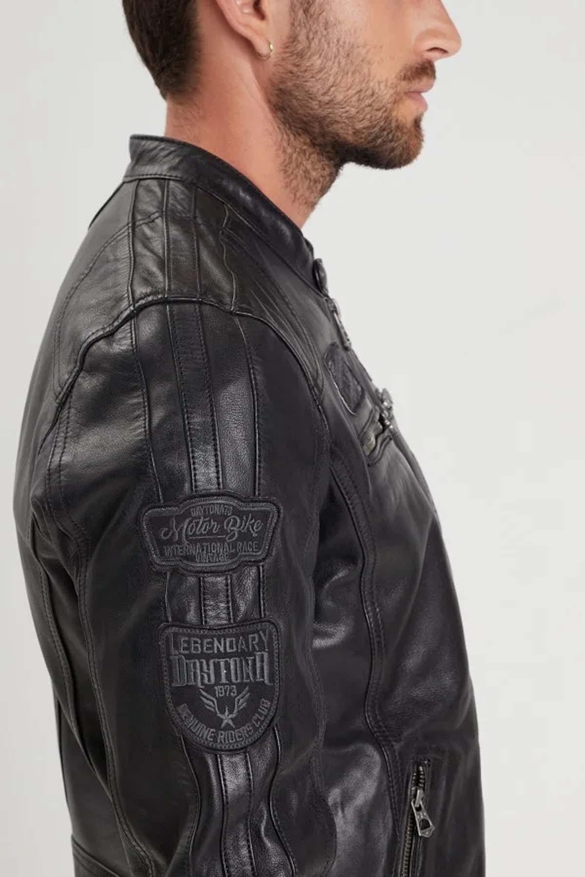 Monochrome black vintage racing style jacket - Image n°7