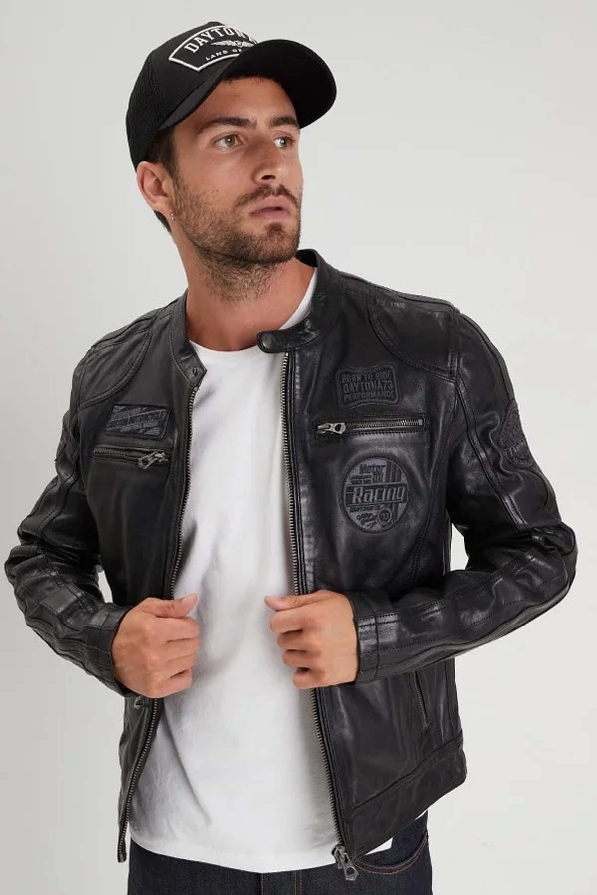 Monochrome black vintage racing style jacket - Image n°1