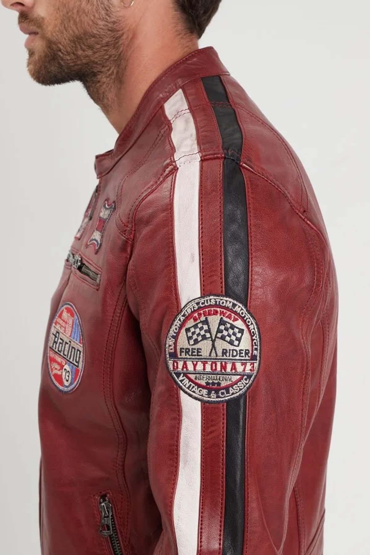 Red vegetable-tanned racing jacket - Image n°6