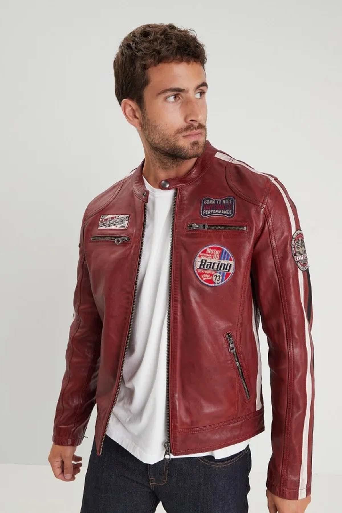 Red vegetable-tanned racing jacket - Image n°1