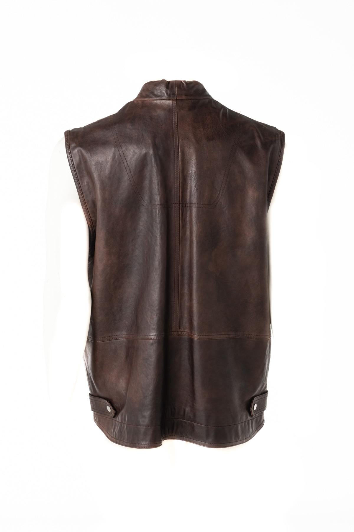 Men's vest in brown sheepskin leather - Image n°2