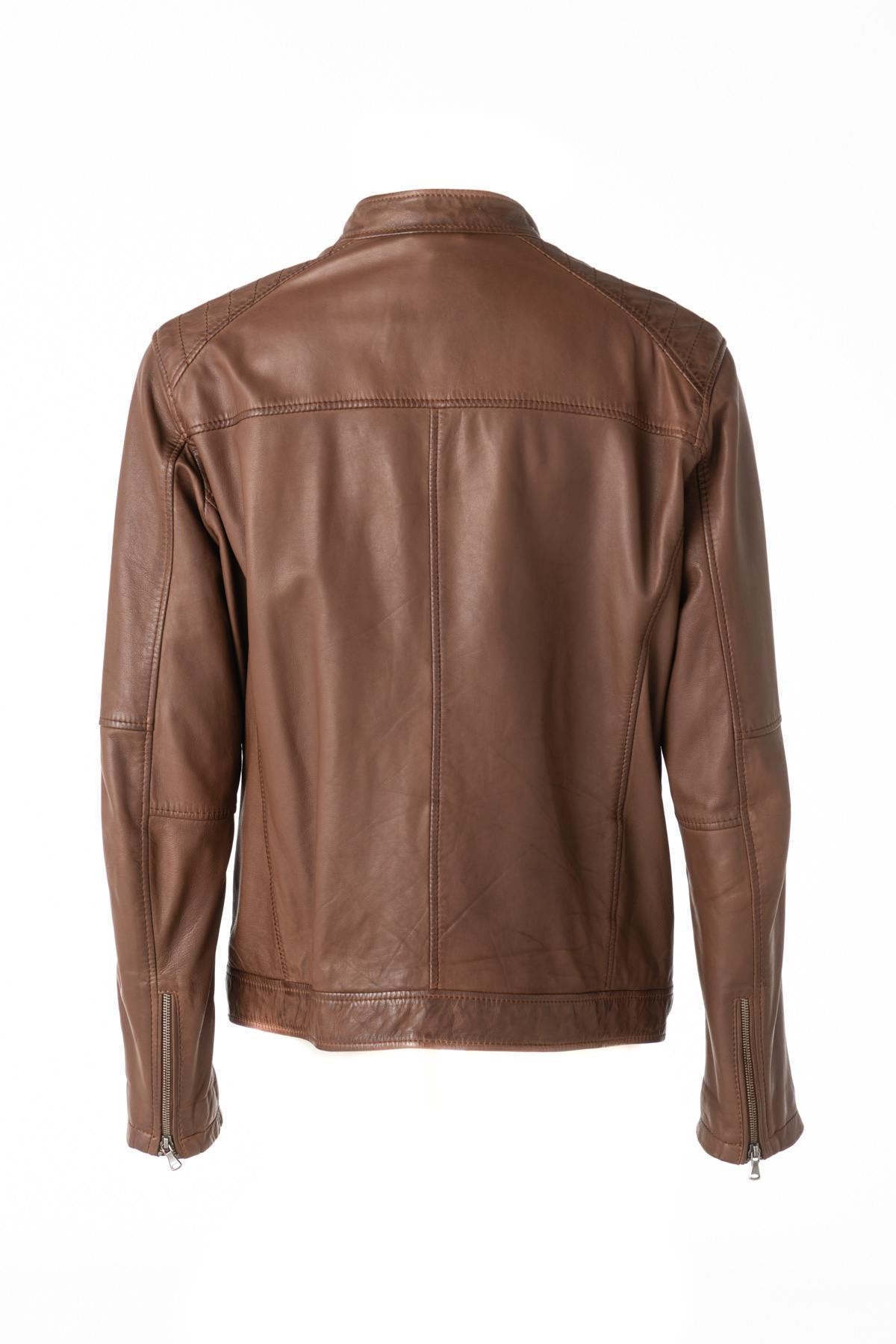 Round-neck sheepskin leather jacket - Image n°2