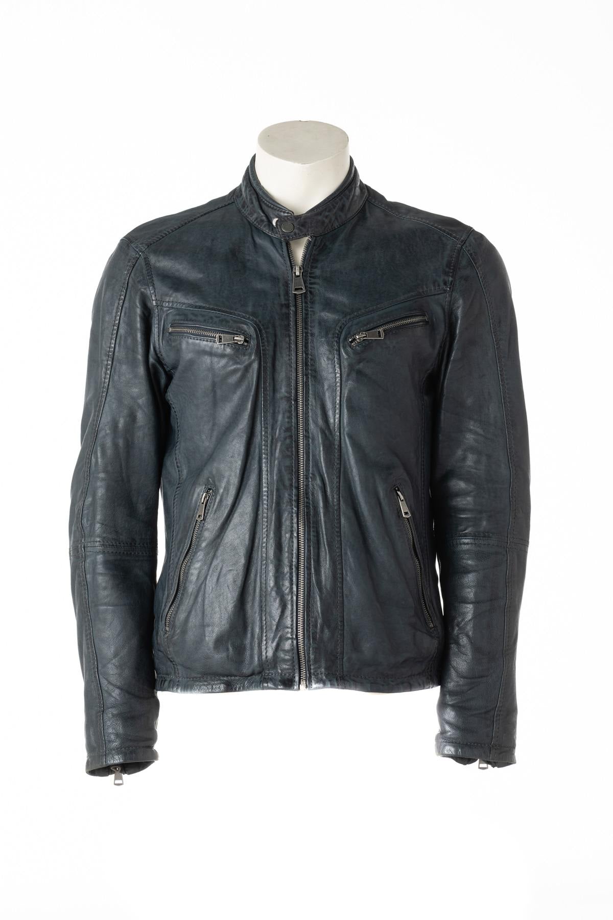 Men's blue leather jacket - Image n°1