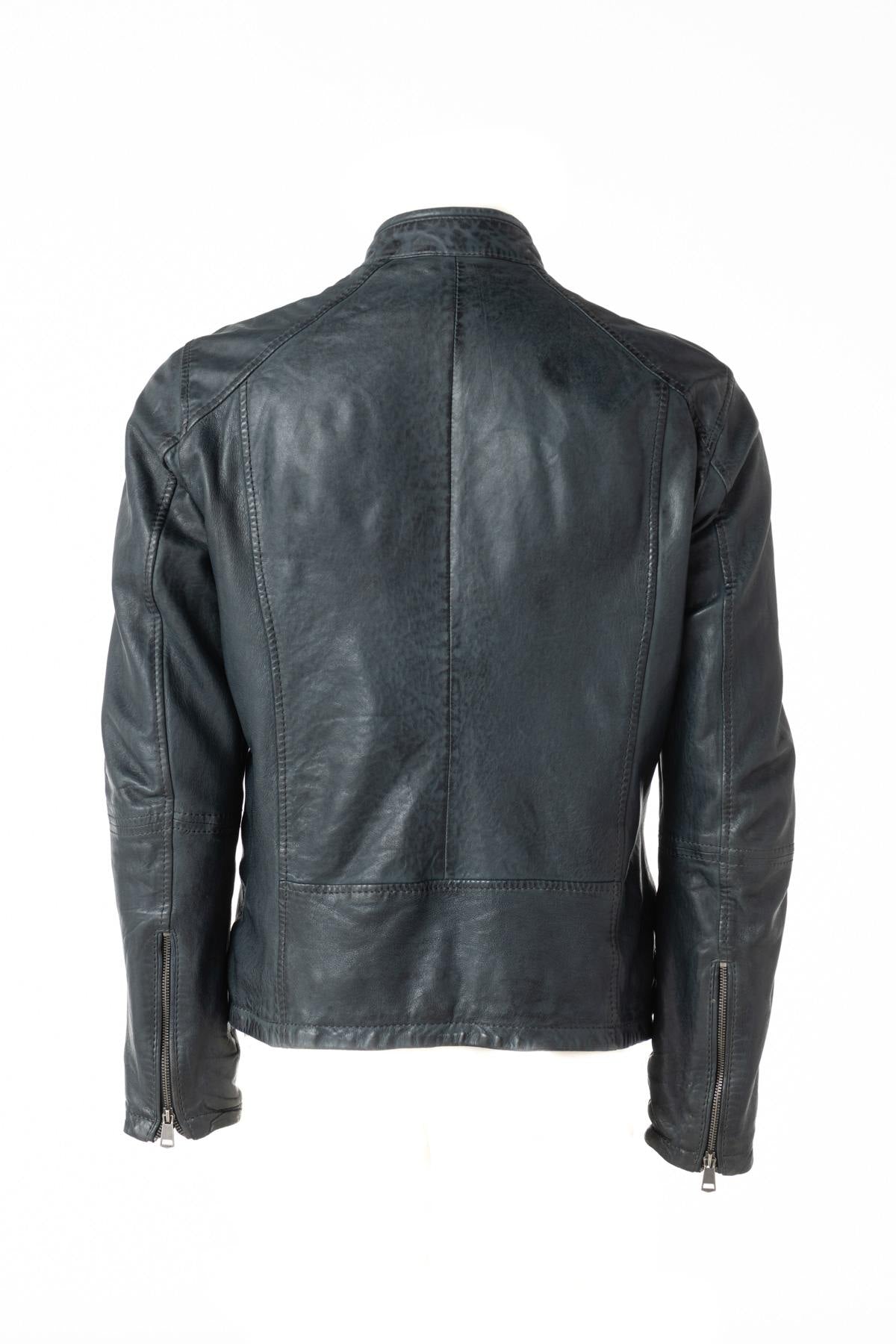 Men's blue leather jacket - Image n°2