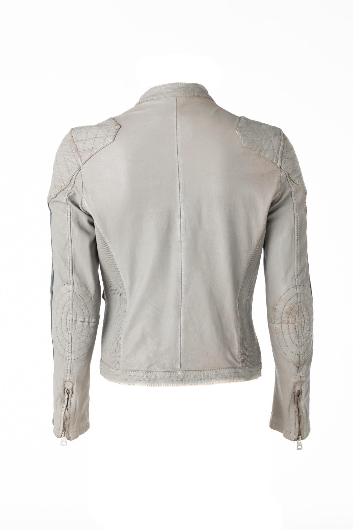 Men's gray leather racing jacket - Image n°2