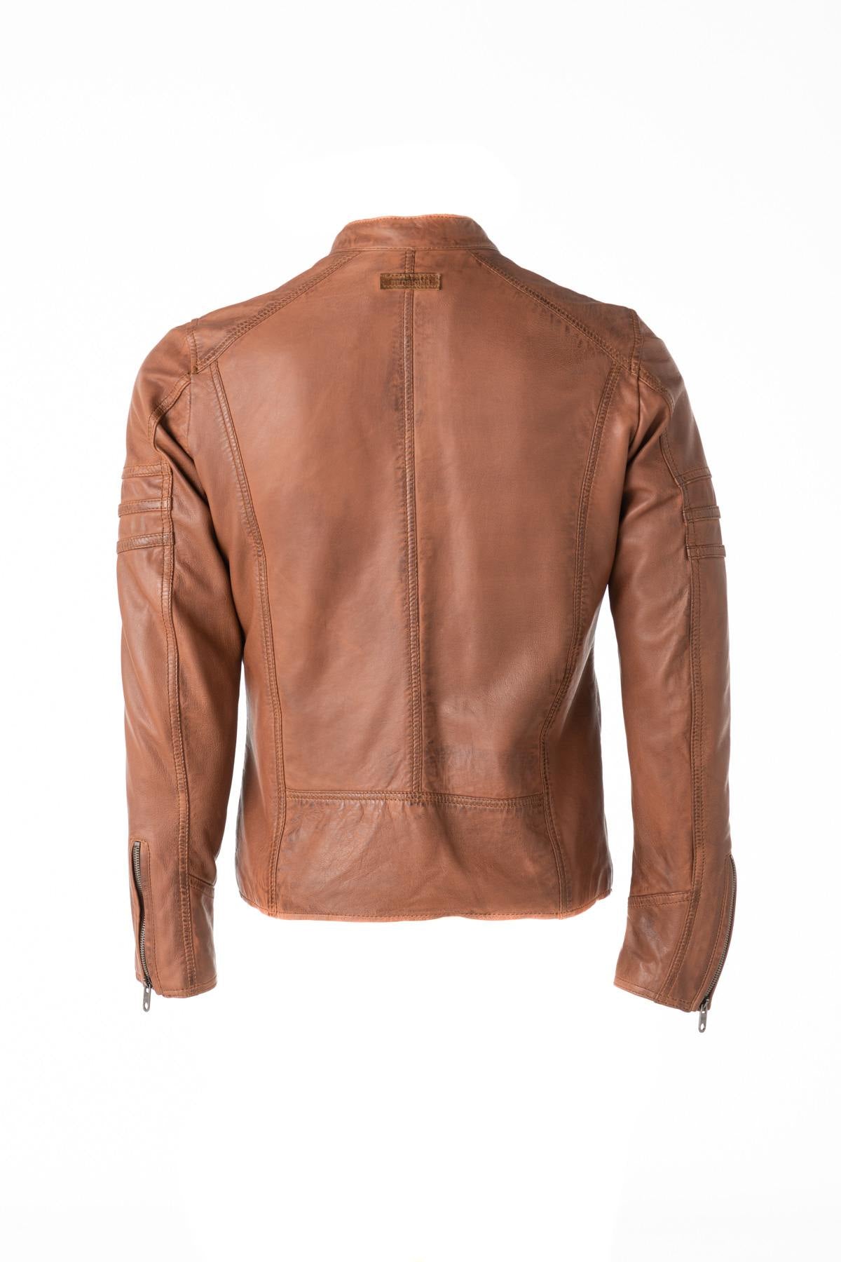 Trendy cognac biker collar jacket - Image n°2