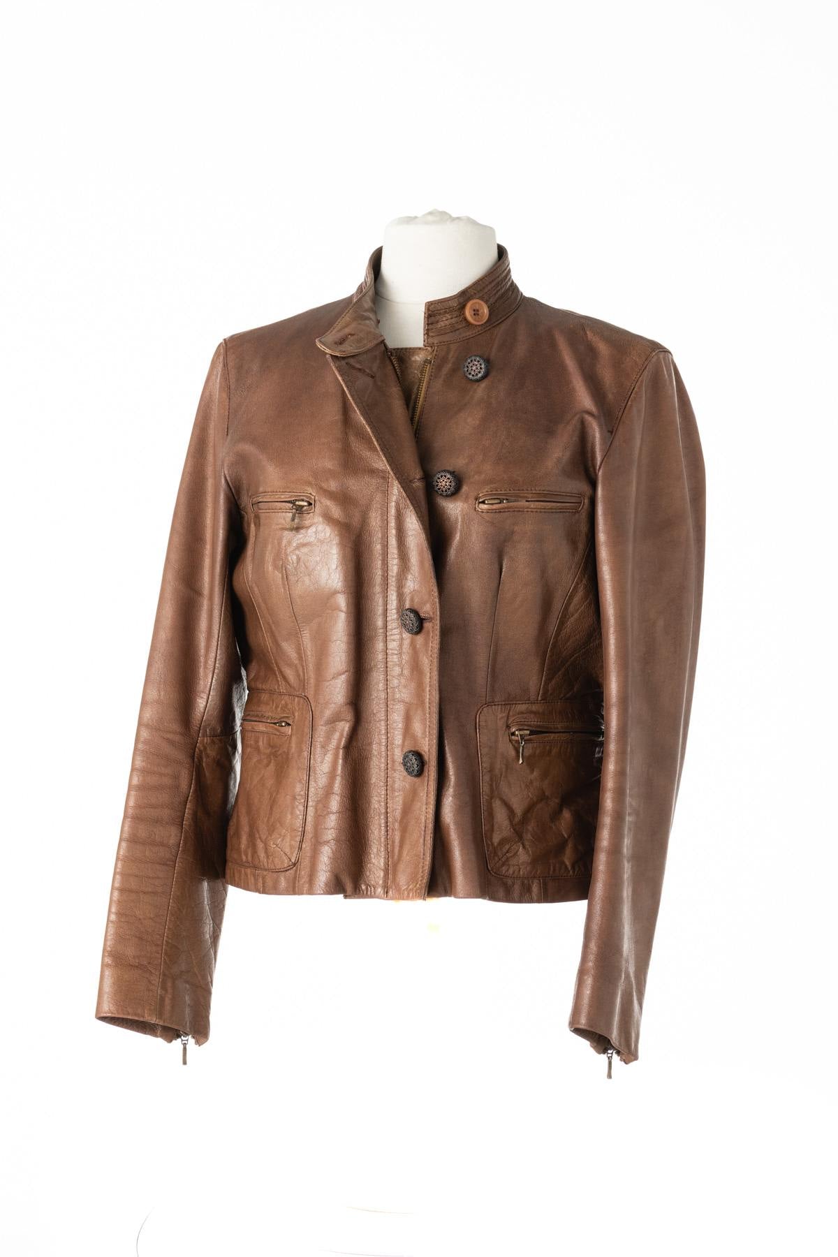 Beige buffalo leather jacket. - Image n°1