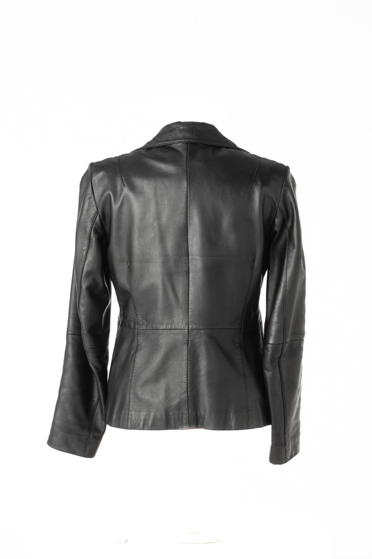 Women's black leather blazer jacket - Image n°2