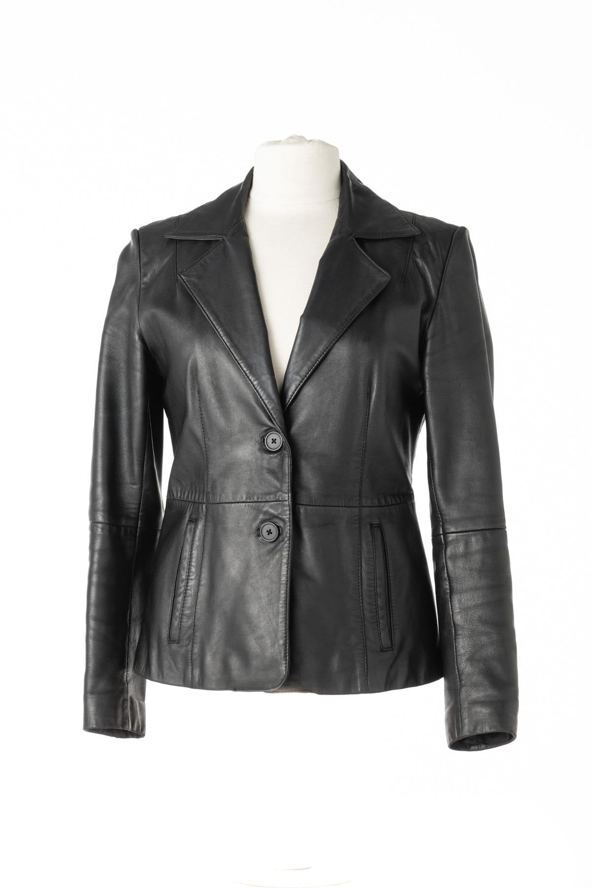 Women's black leather blazer jacket - Image n°1