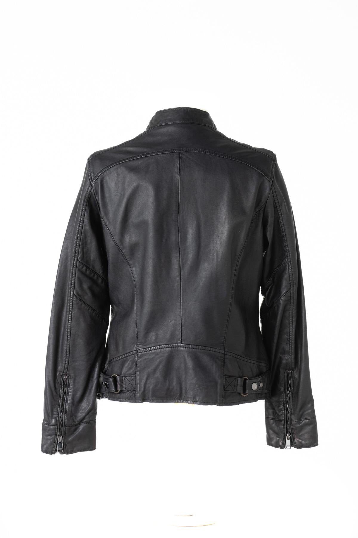  Women's navy blue leather jacket - Image n°2