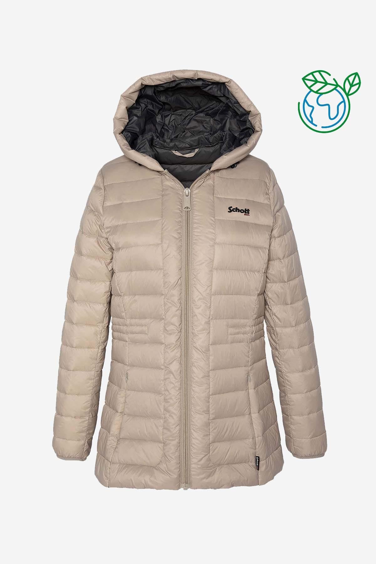 Women's beige down jacket in recycled nylon - Image n°1