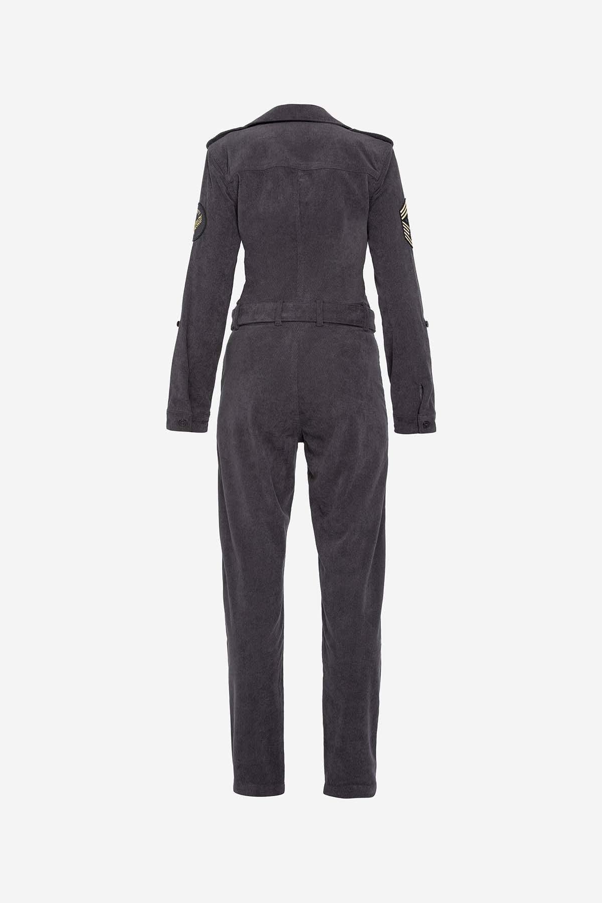 Gray slim fit military jumpsuit - Image n°4