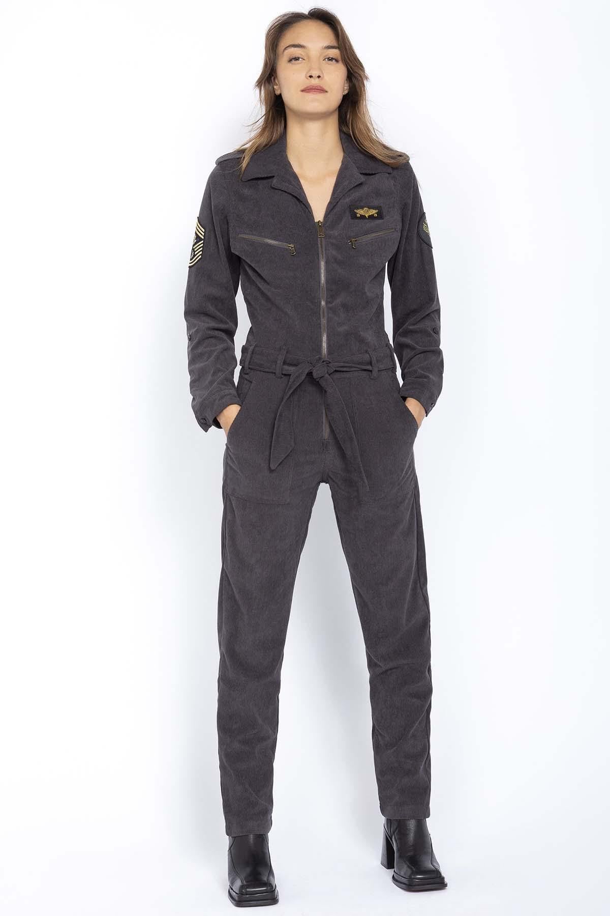 Gray slim fit military jumpsuit - Image n°5