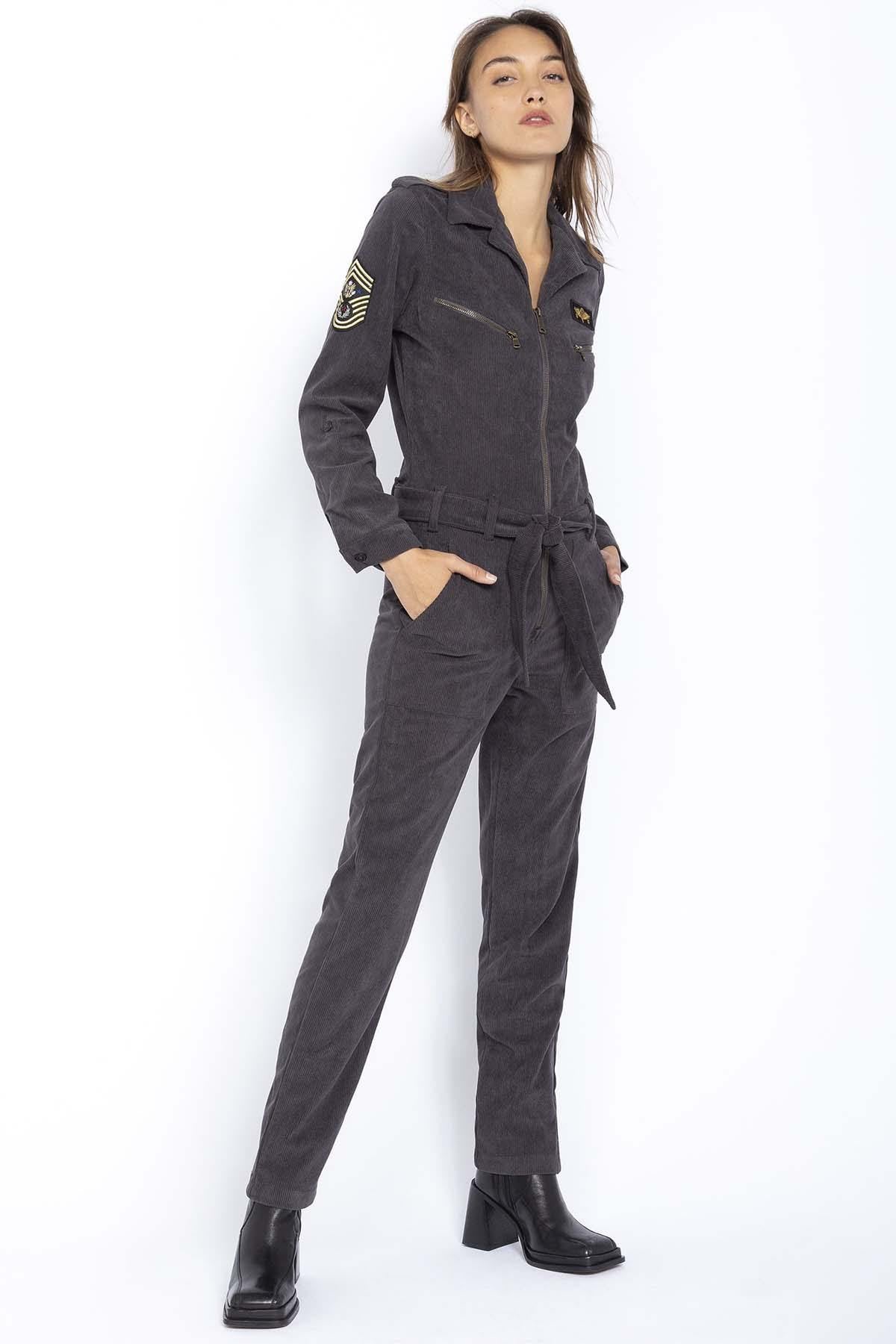 Gray slim fit military jumpsuit - Image n°1