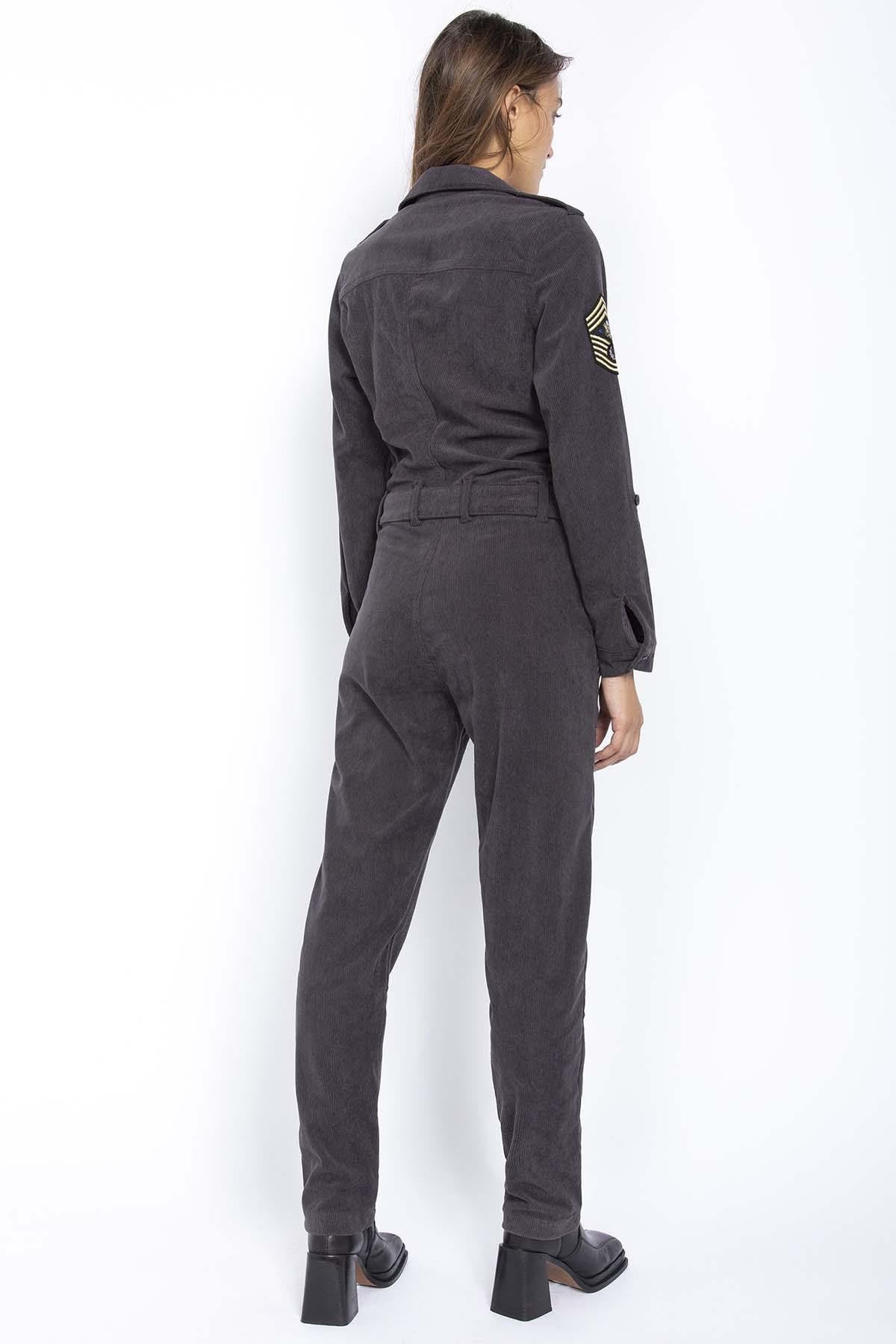 Gray slim fit military jumpsuit - Image n°2