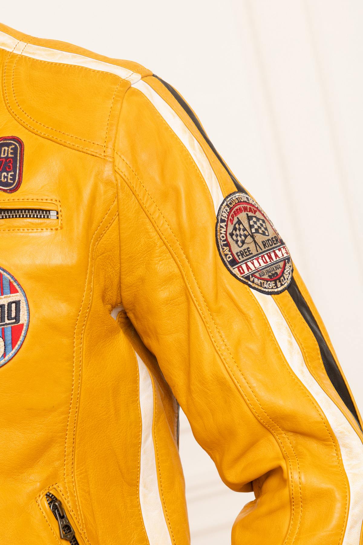 Men's yellow racing sport leather jacket - Image n°7