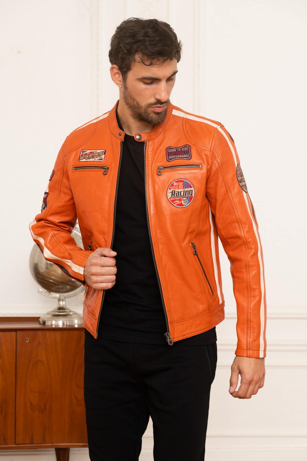 Orange racing leather jacket - Image n°1