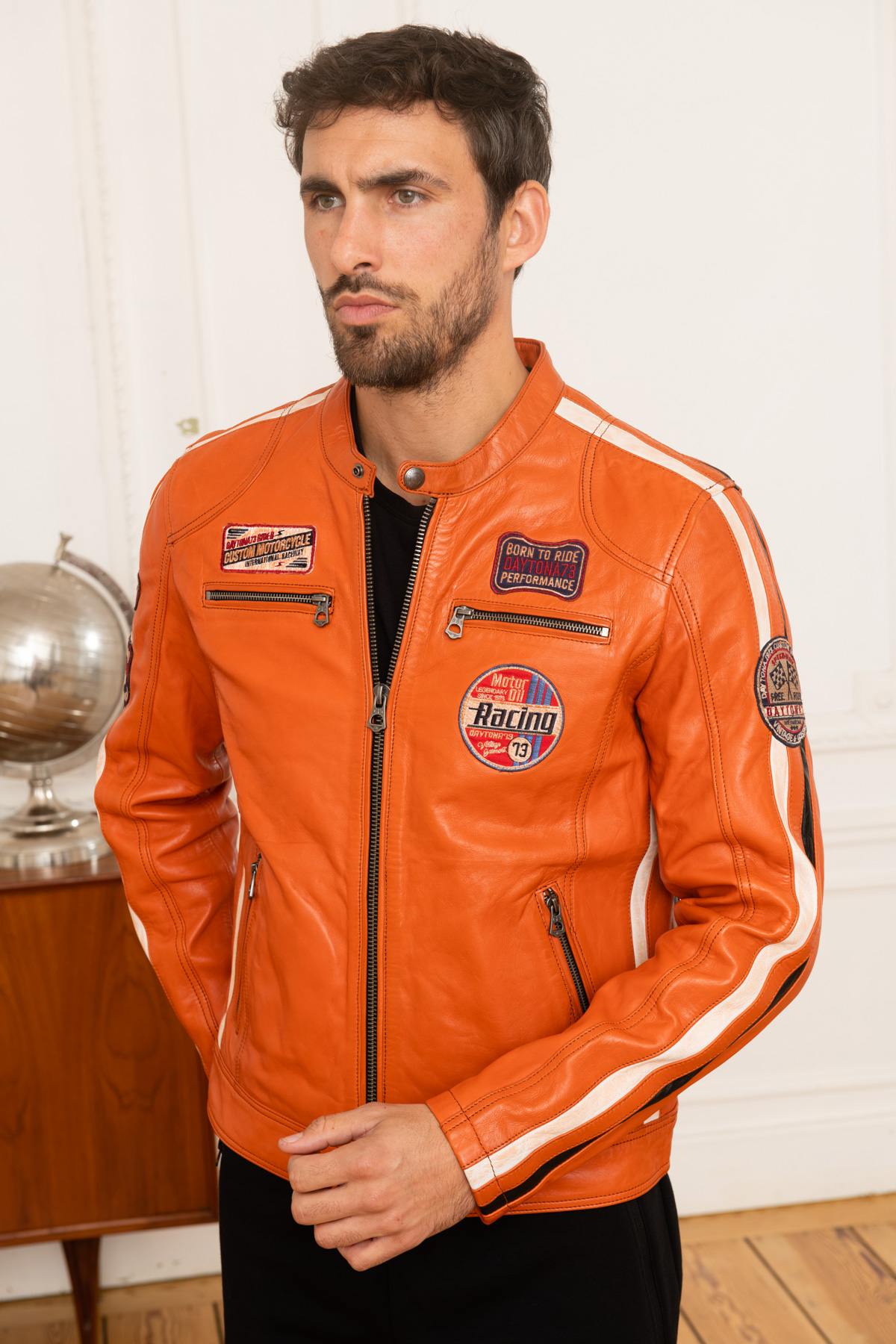 Orange racing leather jacket - Image n°3