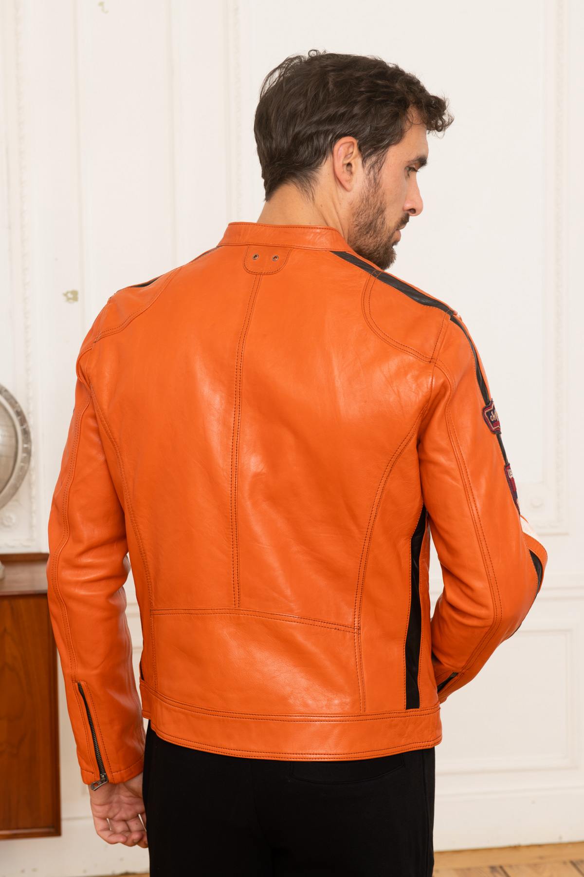 Orange racing leather jacket - Image n°4