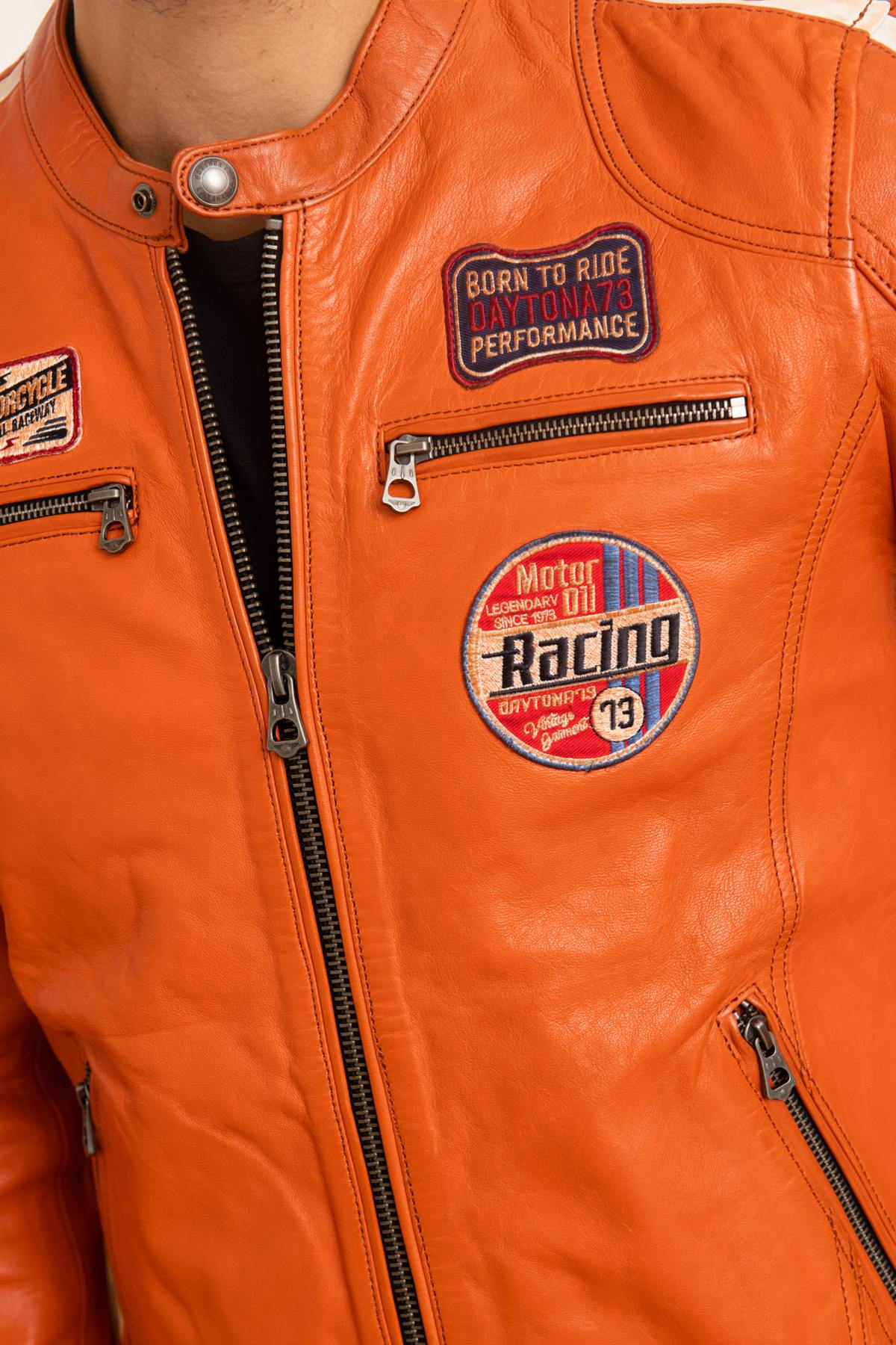 Orange racing leather jacket - Image n°6