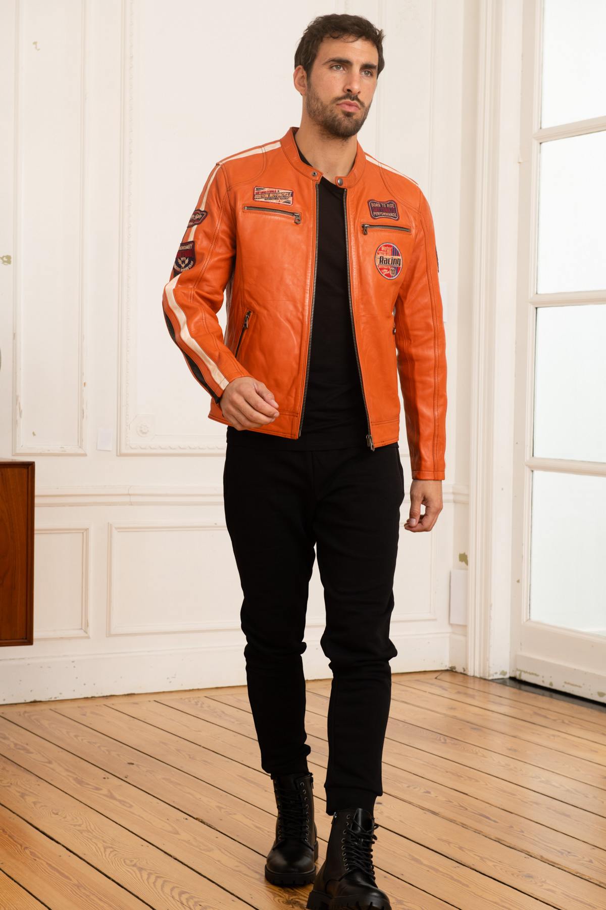 Orange racing leather jacket - Image n°2