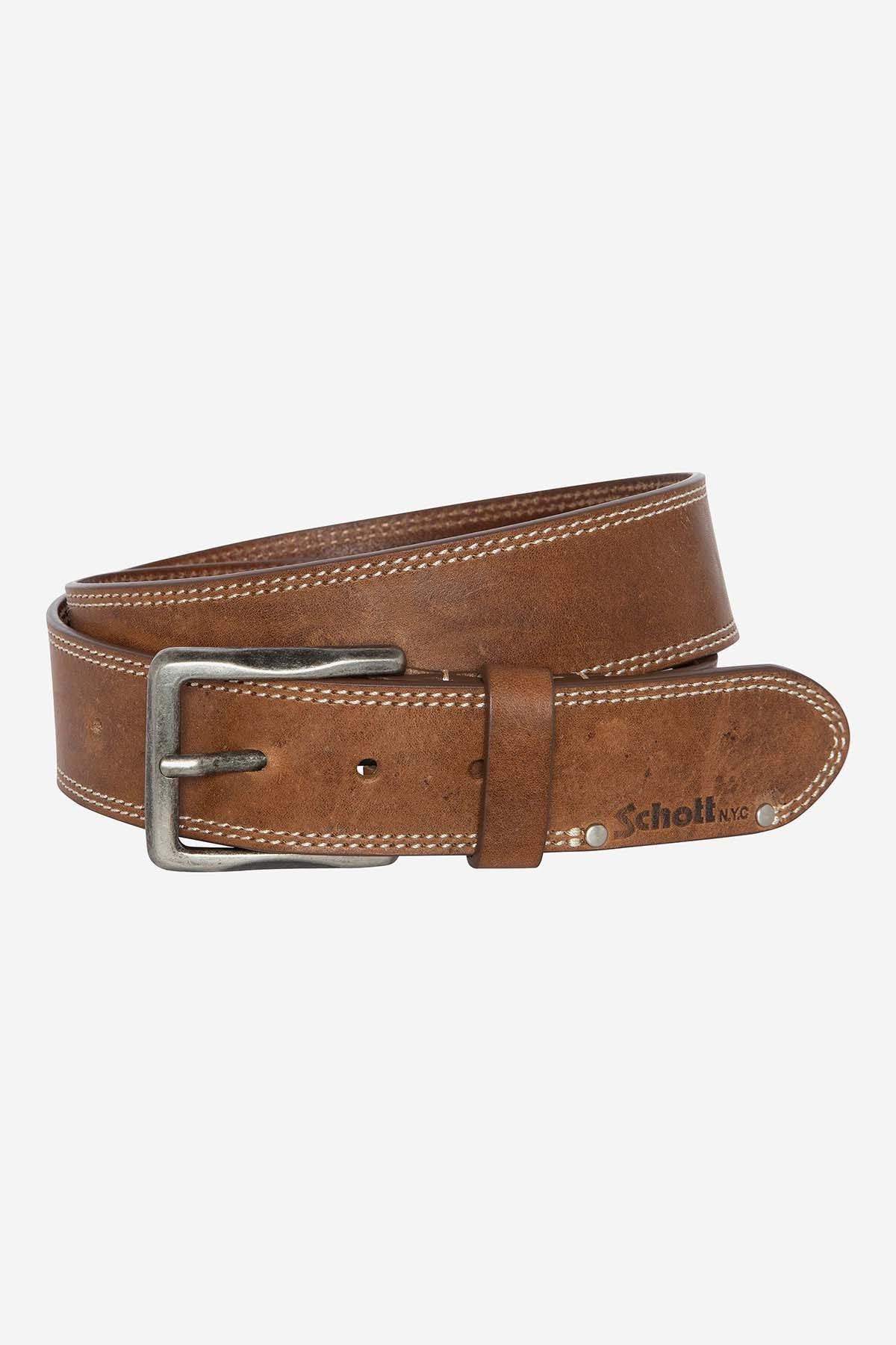 Vintage brown cowhide leather belt - Image n°1