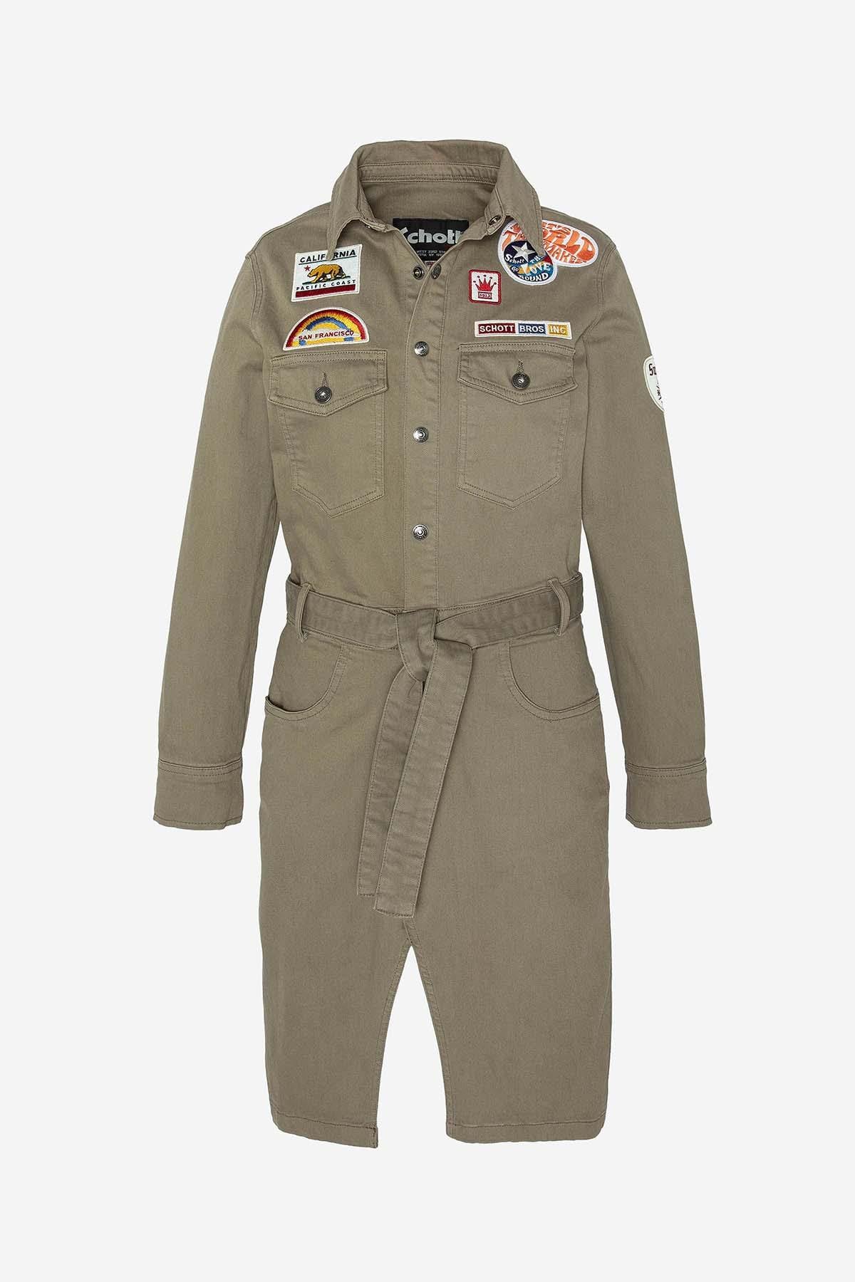 Khaki badged trucker dress - Image n°1