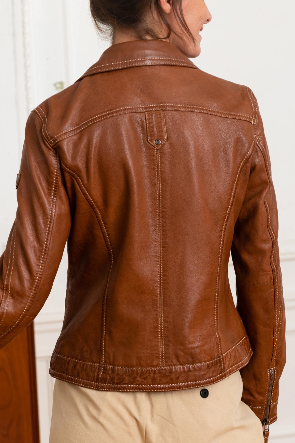 Leather jacket with flap collar - Image n°5