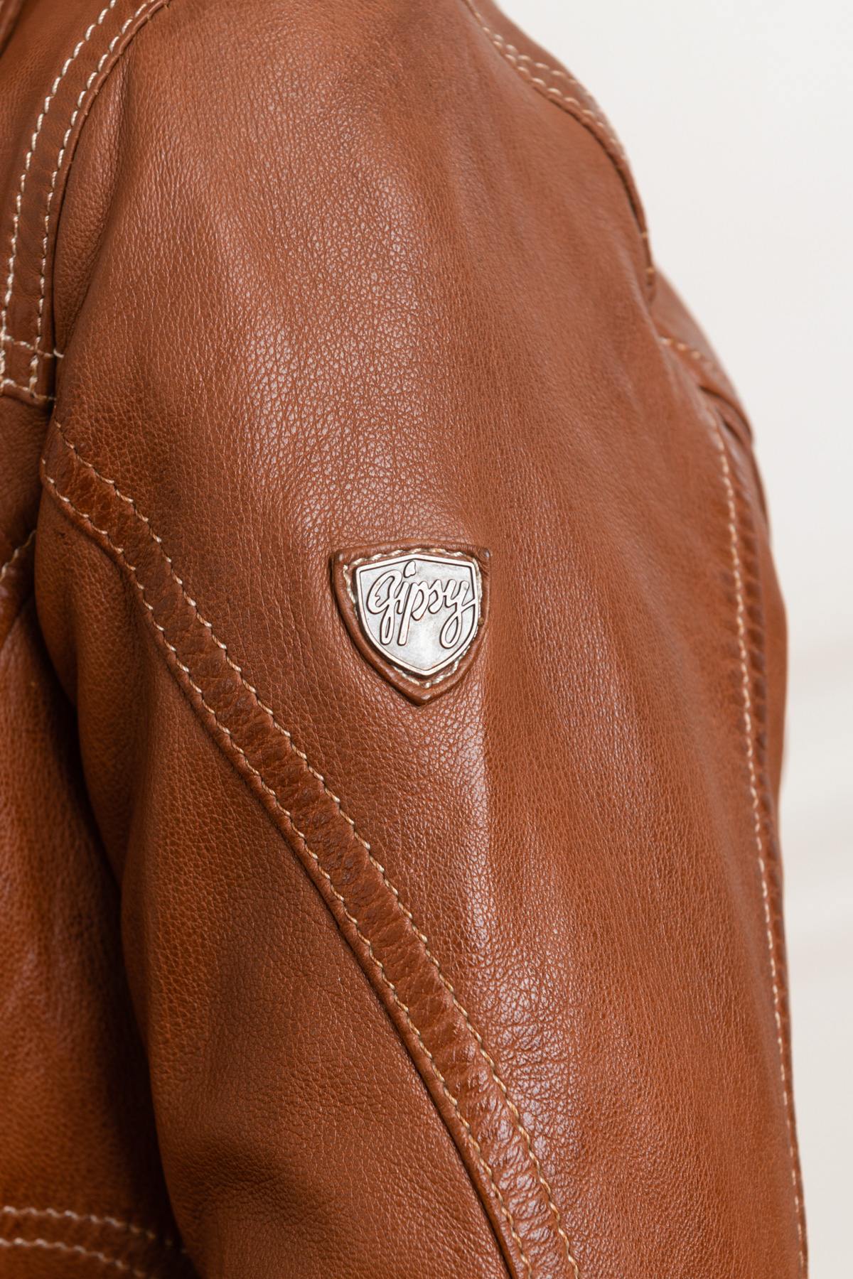 Leather jacket with flap collar - Image n°8