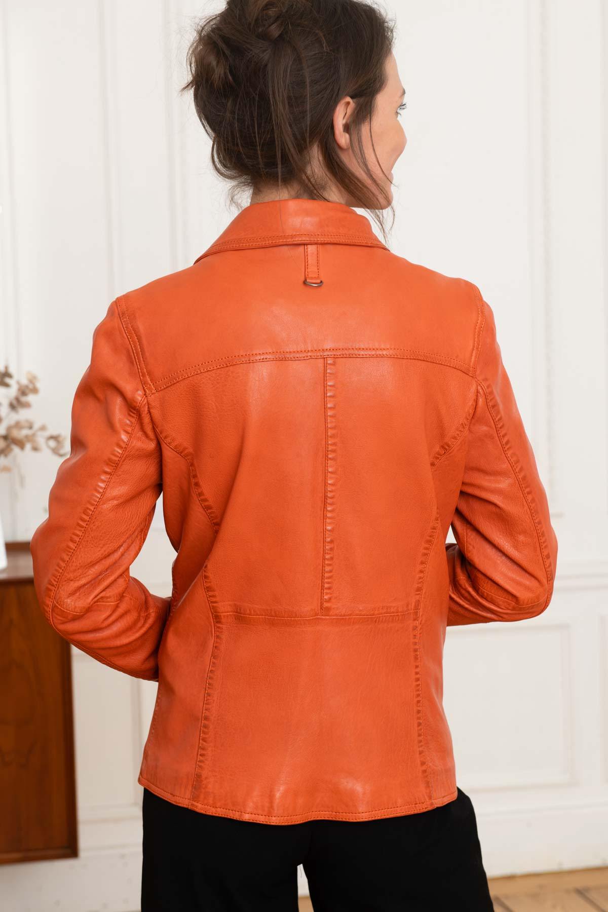 Women's vintage orange leather jacket - Image n°7