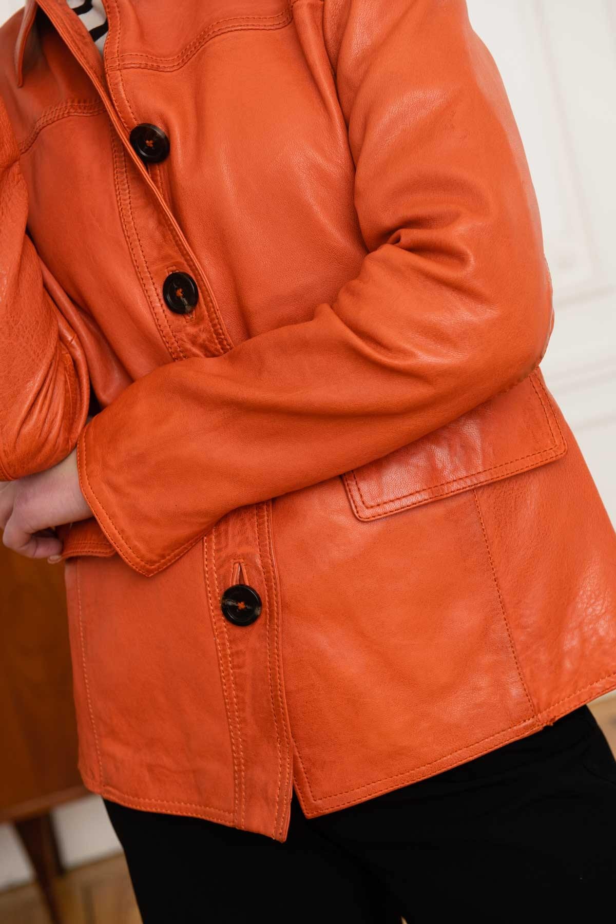 Women's vintage orange leather jacket - Image n°9