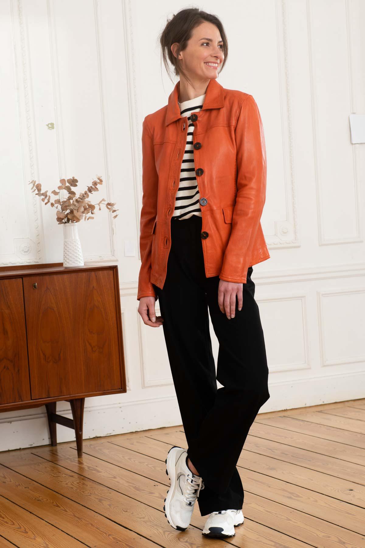 Women's vintage orange leather jacket - Image n°2