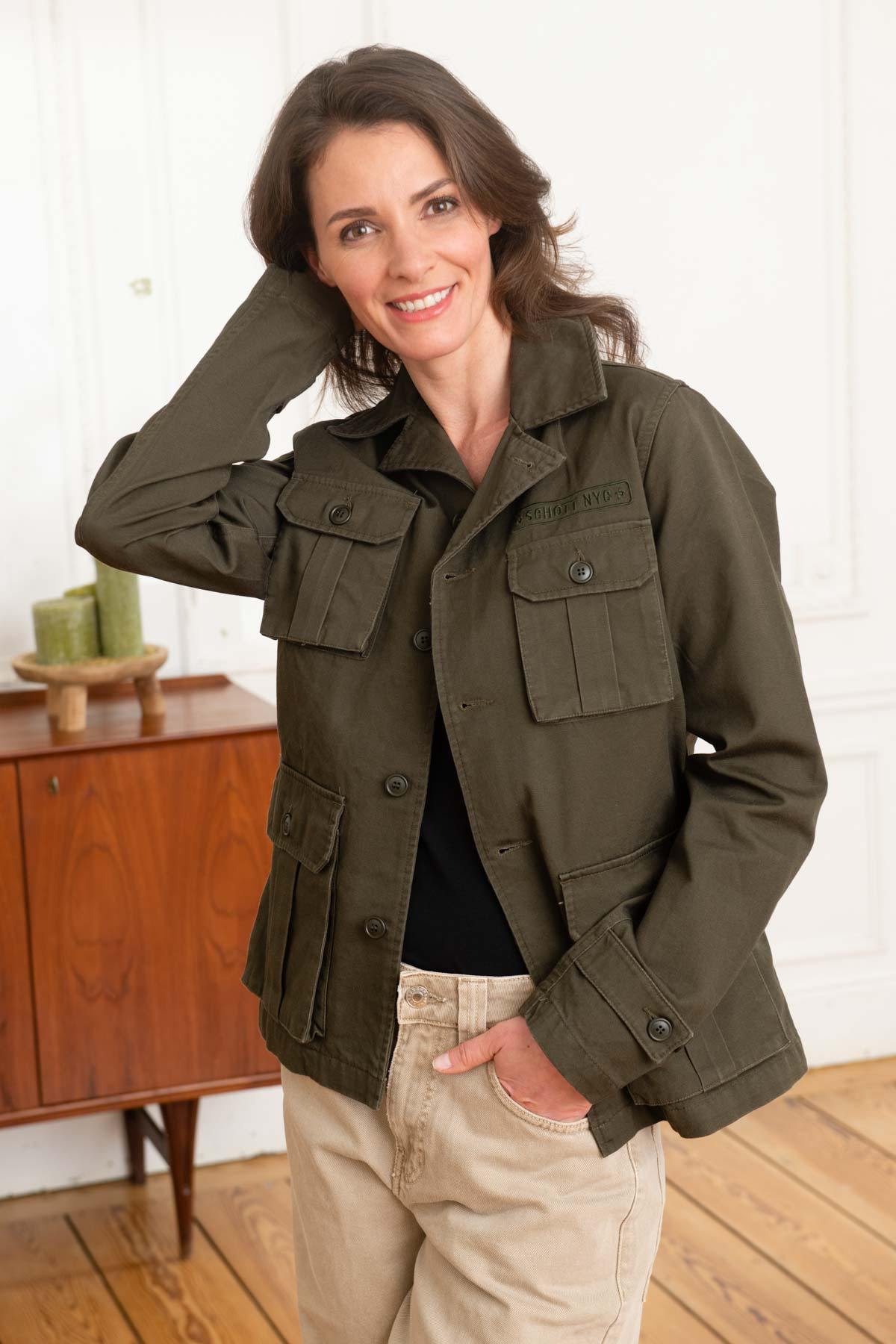 Women's 100% cotton khaki jacket - Image n°1