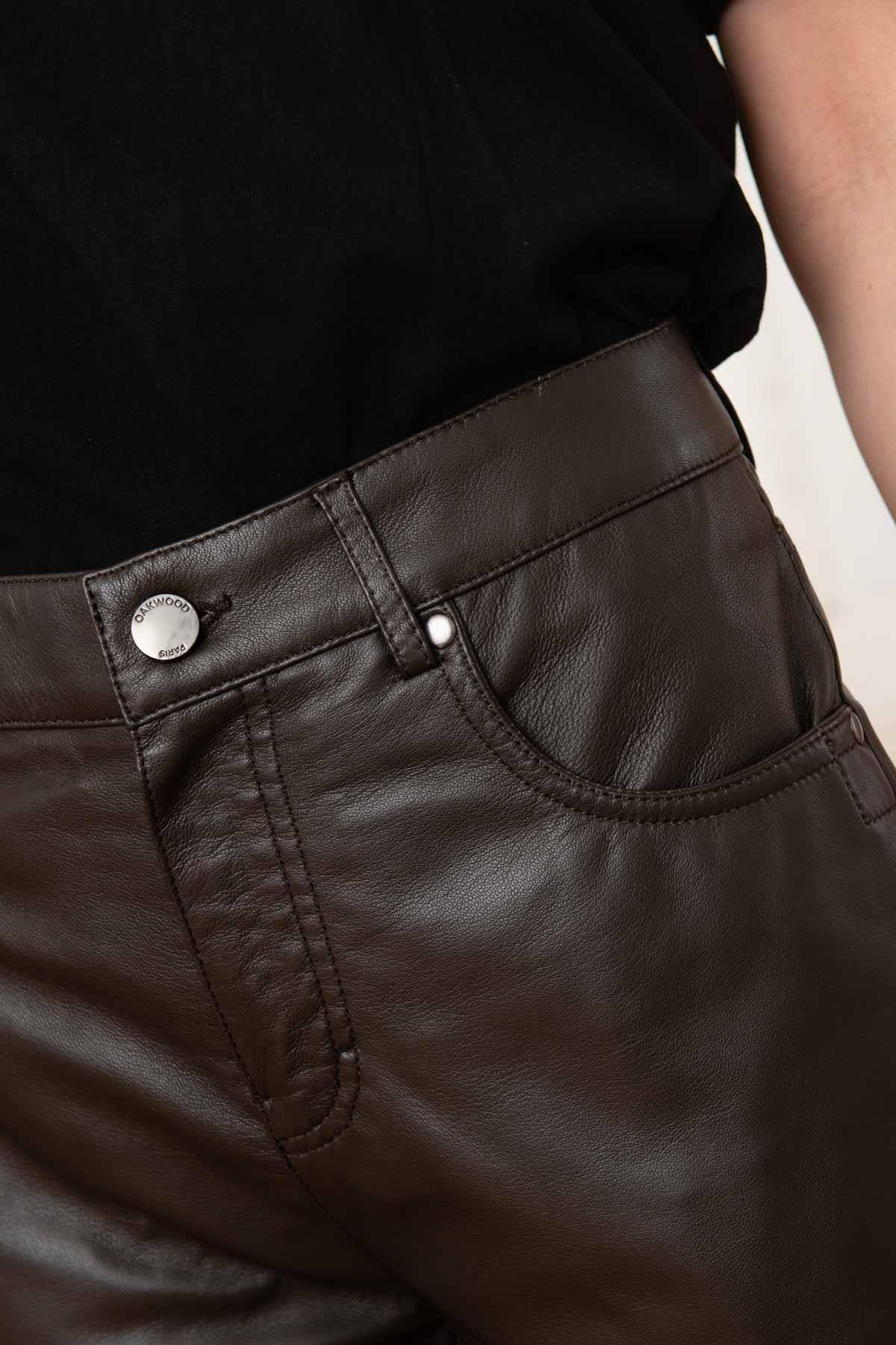 Women's dark brown leather pants - Image n°6